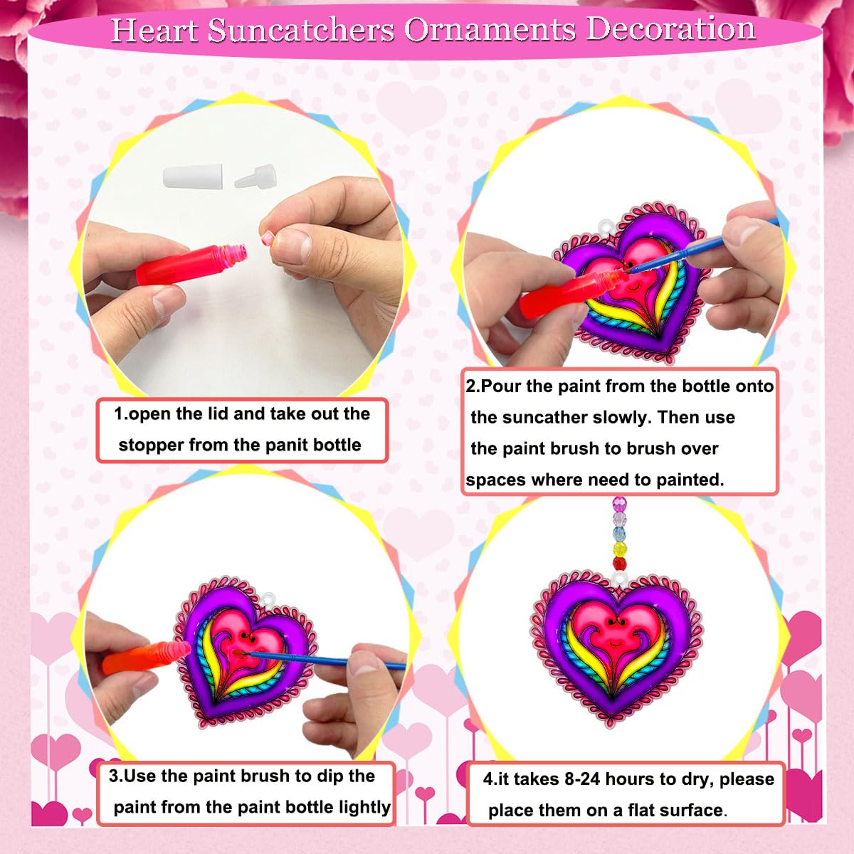 AUEKIV 30 Sets Valentine's Heart Suncatchers Craft DIY Kit Window Paint Art Suncatchers Valentine's Day Heart Sun Catcher Art Crafts Supplies for Valentine Gift Exchange Classroom Activities