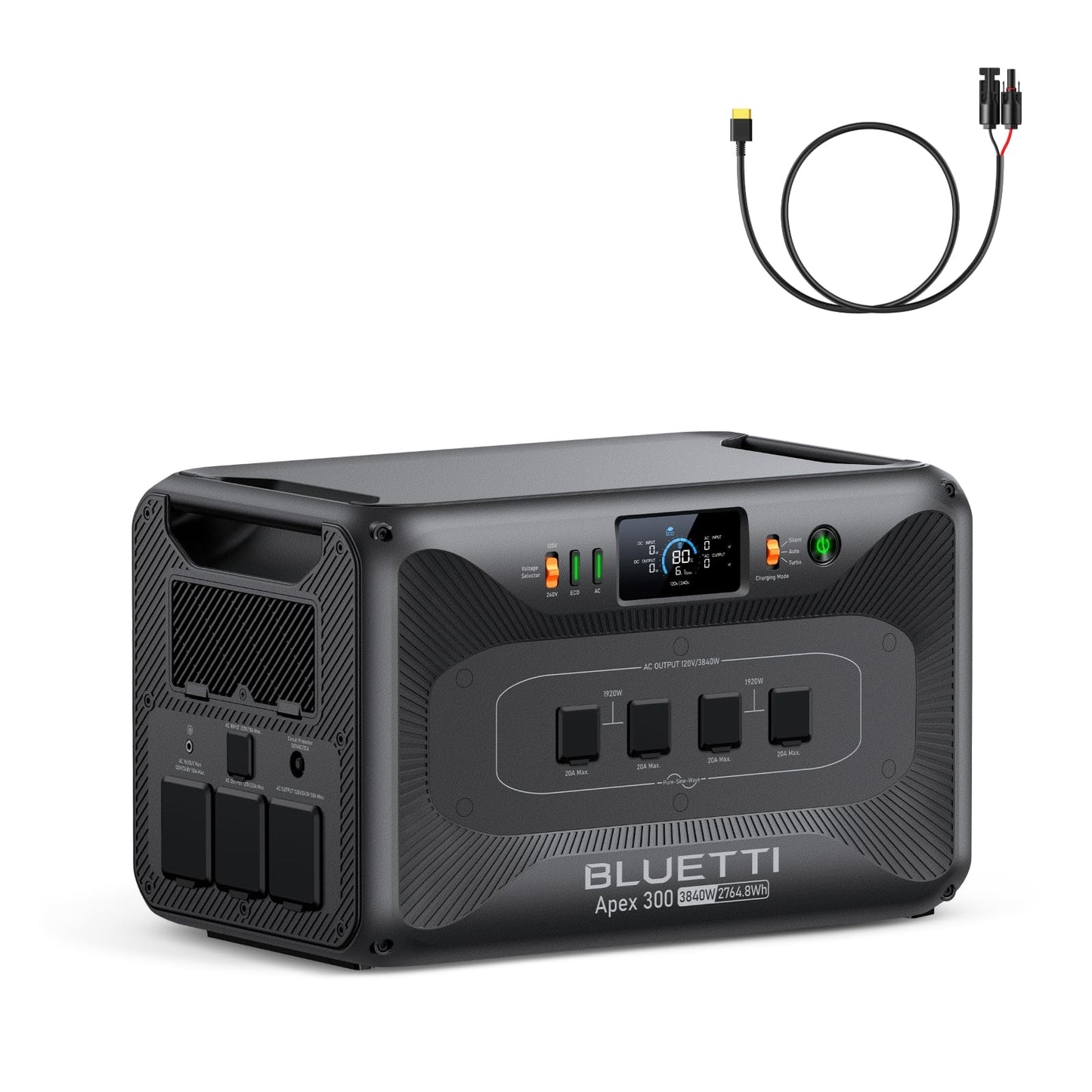 BLUETTI Solar Generator Apex 300 & PV Cable, 2764.8Wh LFP Battery Backup with 6 3840W AC Outlets (7680W Surge), Simultaneous 120V/240V Output & Black Start, Modular Power for Home, RV and Emergencies