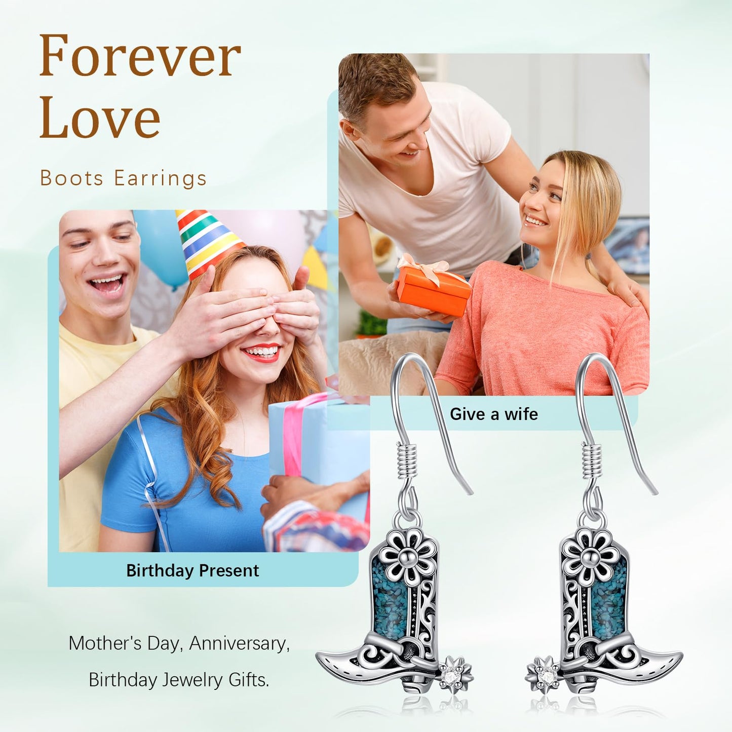KoyeKei Cowgirl Boot Earrings 925 Sterling Silver Cowboy Texas Boot Dangle Drop Earrings Western Turquoise Cowboy Carter Jewelry Country Graduation Gifts for Women Her