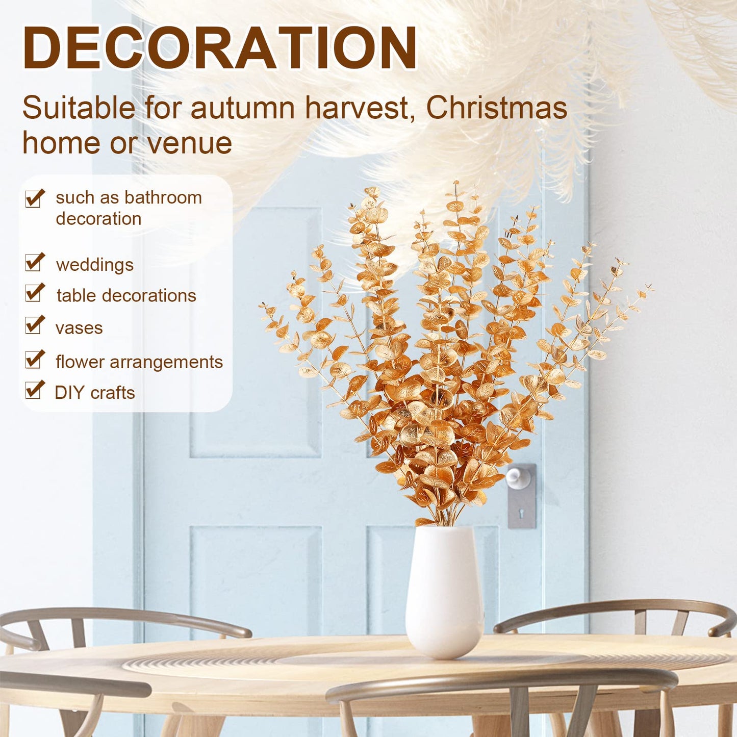 Waydress 12 Pieces Gold Eucalyptus Stem 16 Inch Artificial Eucalyptus Spray Fake Leave Decor Fall Faux Floral Arrangement Faux Flower for Wedding Party Bouquet Home Farmhouse Vase DIY Craft