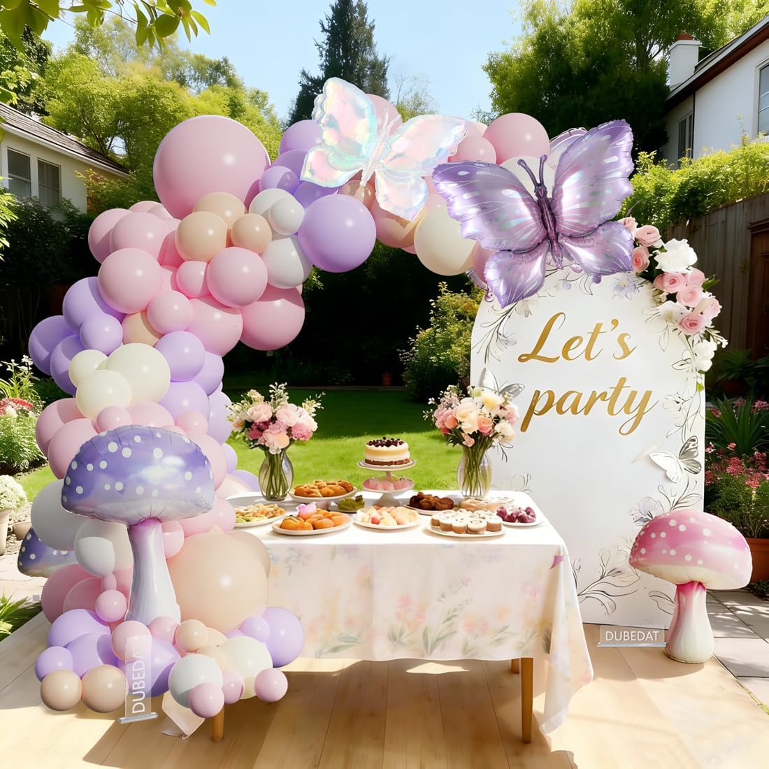 Pastel Balloon Arch Garland Kit,146Pcs Pink Purple Nude White Mushroom Buttefly Balloons for Girls Fairytale Spring Garden Tea Party Bride Baby Shower