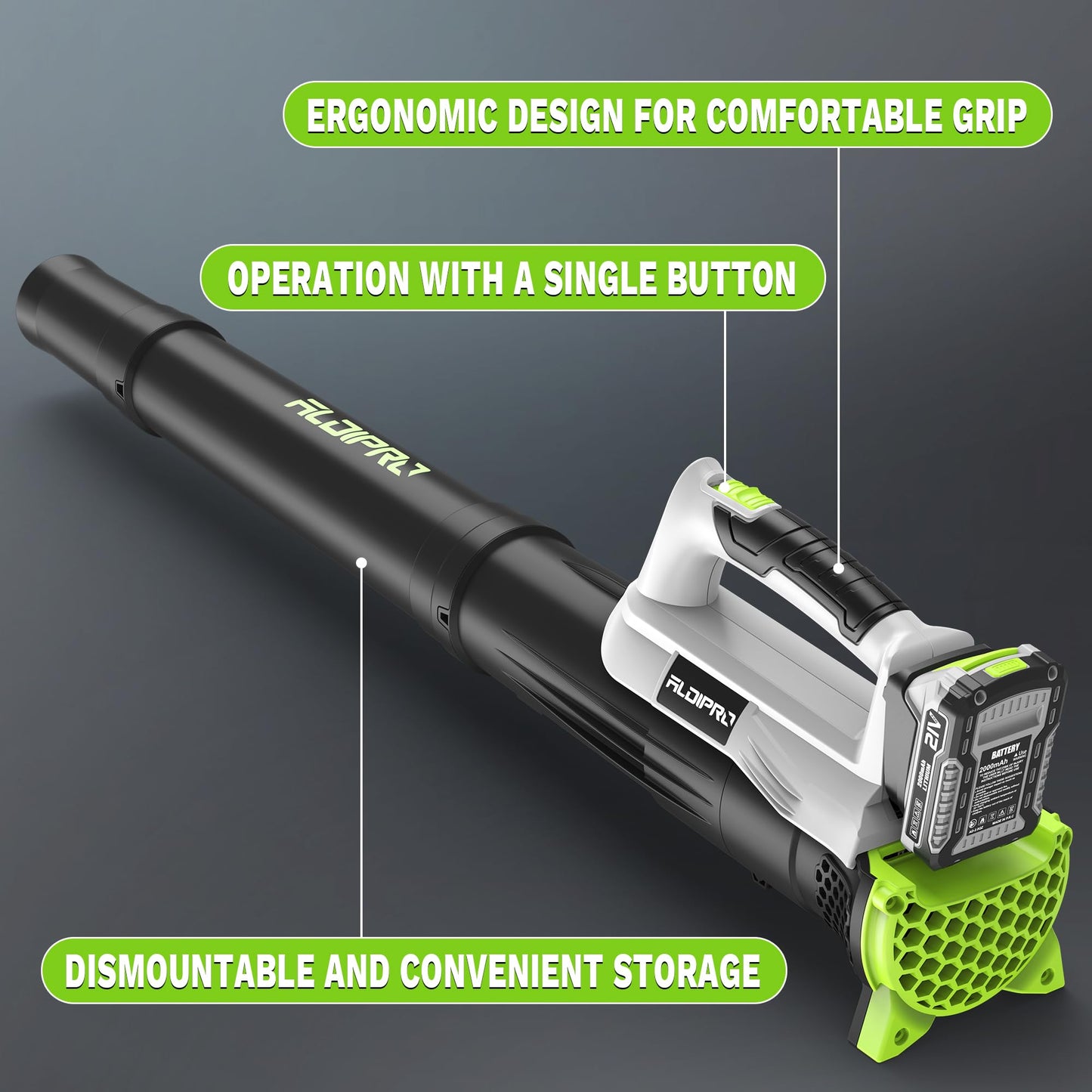 Leaf Blower Cordless with 2x2.0Ah Batteries and Fast Charger 21V Lightweight Electric Leaf Blower, Portable Handhold Battery Powered Blowers for Lawn Care, Patio Cleaning, Blowing Leaves and Dust