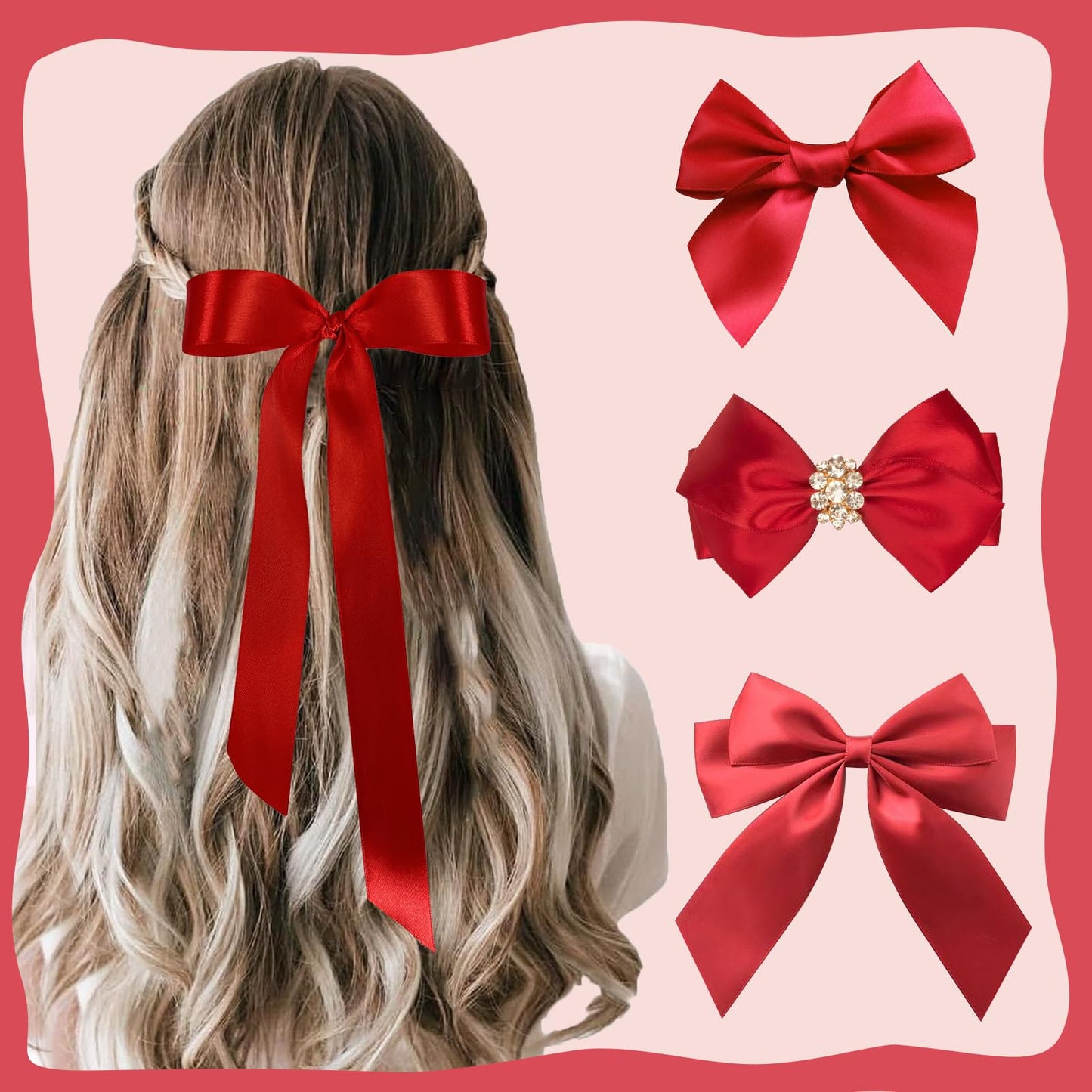 PURREITTI 150 Yards Red Satin Ribbon 1 Inch 6 Rolls Assortment Ribbons for Crafts Gift Wrapping Flower Bouquet Wedding Invitations Birthday Party Festival Decoration Hair Bows
