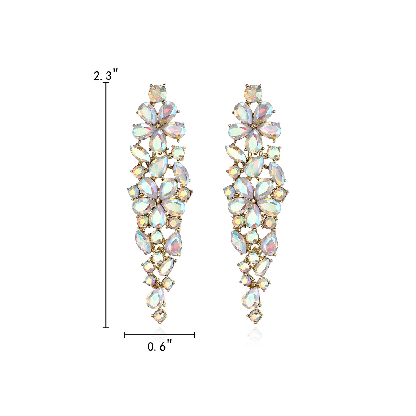 EleQueen Sparkle Marquise Rhinestone Crystal Statement Dangle Earrings for Women, Gold-Tone Iridescent Clear AB Crystals Art Deco Prom Chandelier Jewelry for Wedding Bridal