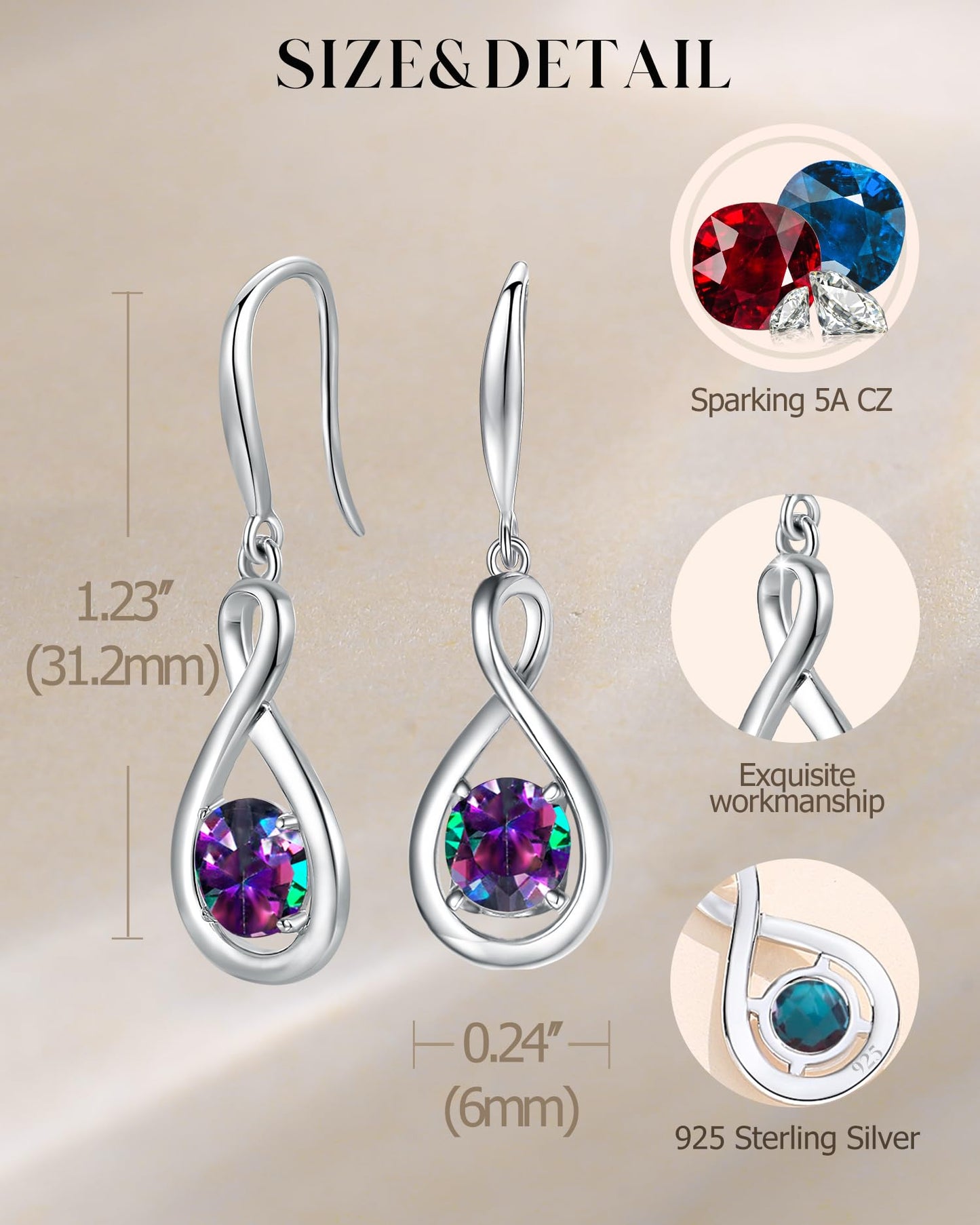 FANCIME Alexandrite Dangle Drop Earrings 925 Sterling Silver Dainty Infinity Created Gemstone June Birthstone Earring Fine Jewelry Birthday Mothers Day Gifts for Mom Her Women