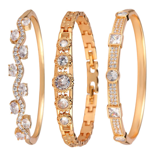 3 Pack 18K Gold Plated Bangles Bracelet Set for Women, Dainty Vintage Trendy Fashion Jewelry, Ideal Gift for Birthday Christmas Valentine's Day Mother's Day for Girlfriend Wife Mom Sister