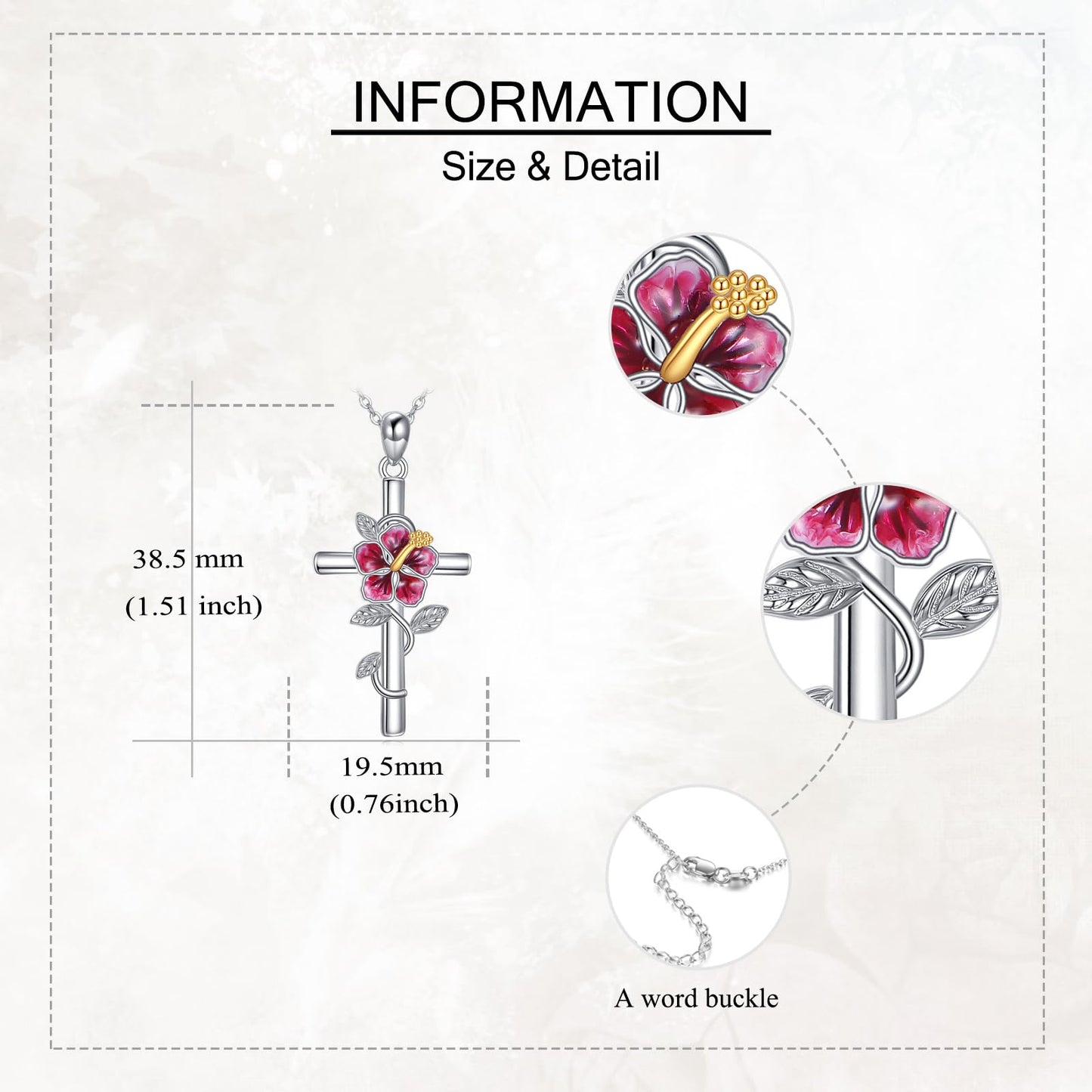 Hibiscus Necklace 925 Sterling Silver Hibiscus Cross Pendant Necklace Hawaiian Flower Jewelry for Women
