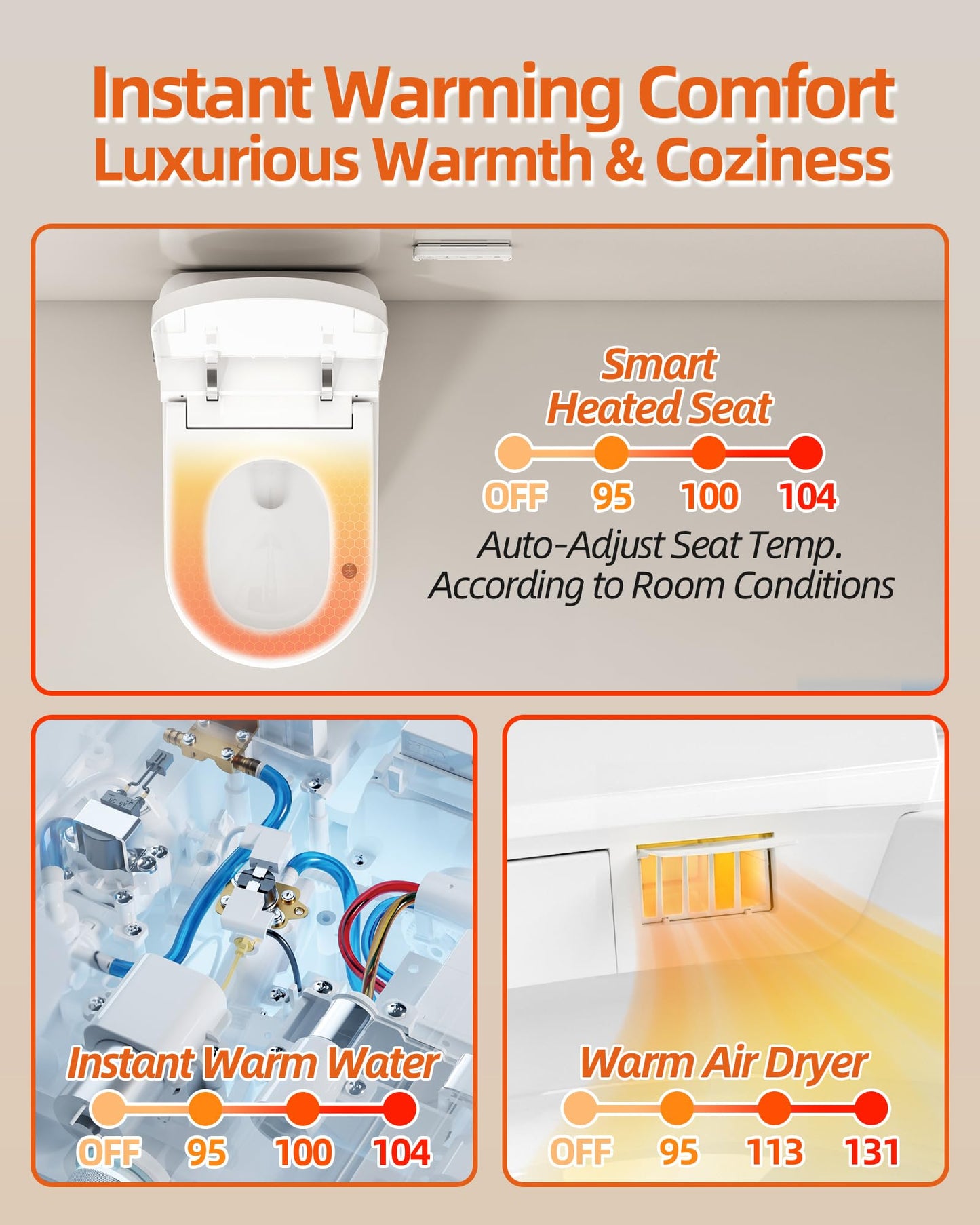 Luoware Smart Toilet with Bidet Built in, Luxury One Piece Elongated Bidet Toilet with Auto Close & Flush, Foot Sensor to Open/Close/Flush, Heated Seat, Massage Wash, Night Light, Remote Control