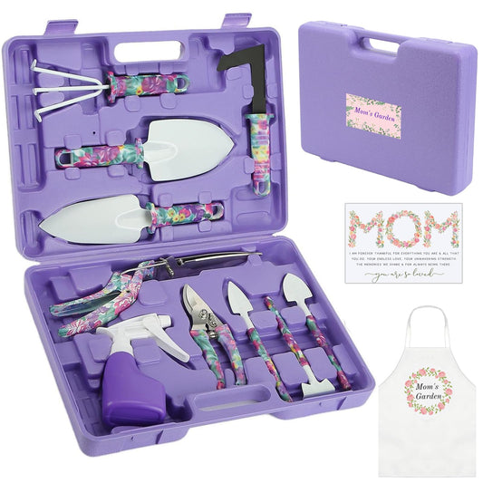 Gardening Gifts for Mom Kit with Purple Flower Print,Garden Hand Tool Set for Women Mothers Day Birthday Gift