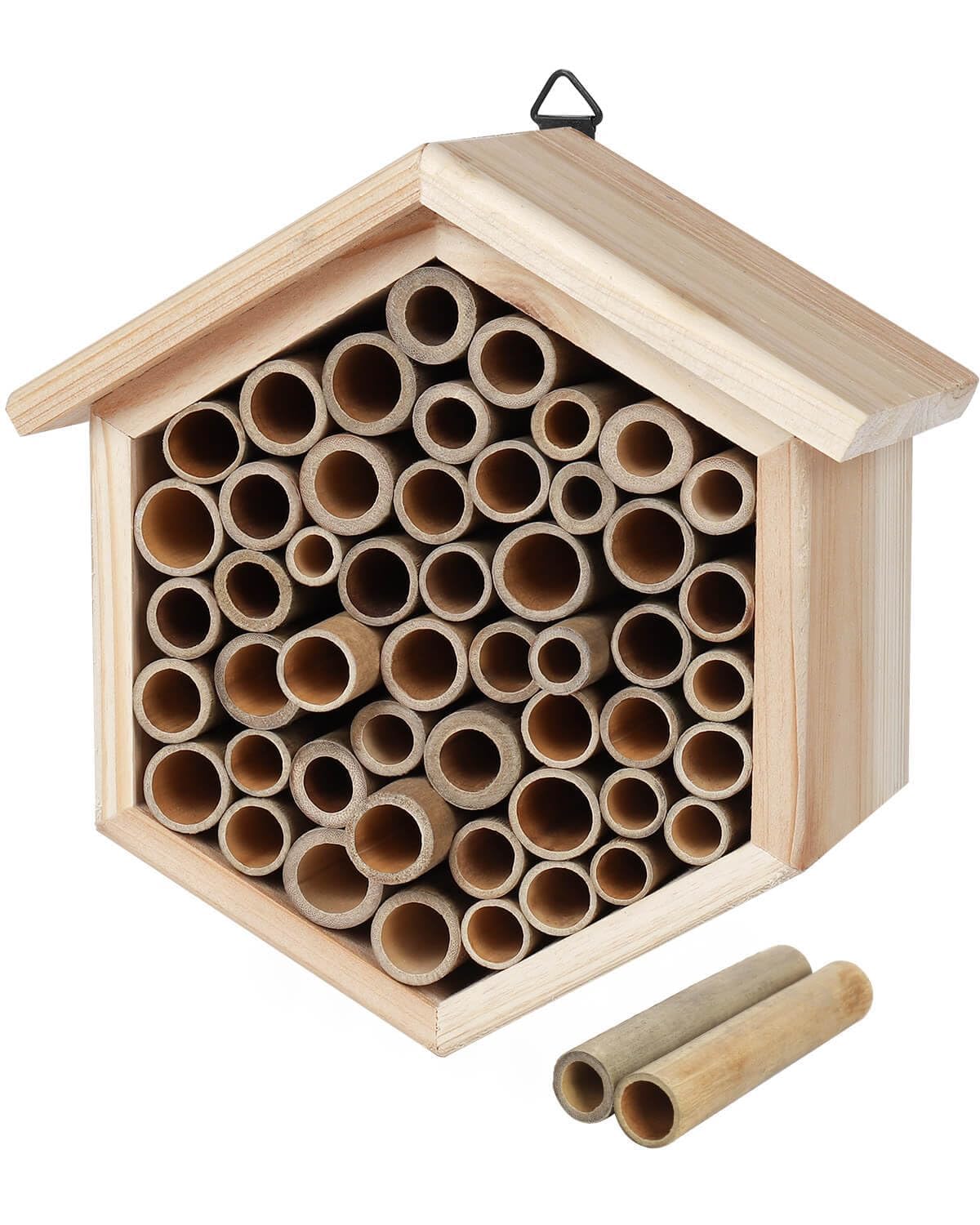 vensovo Mason Bee House - Replaceable Tubes Carpenter Bee Houses Bamboo Bee Hotel Wooden Bee Hive for Pollinating Bees, Outdoors, Carpenter Bees