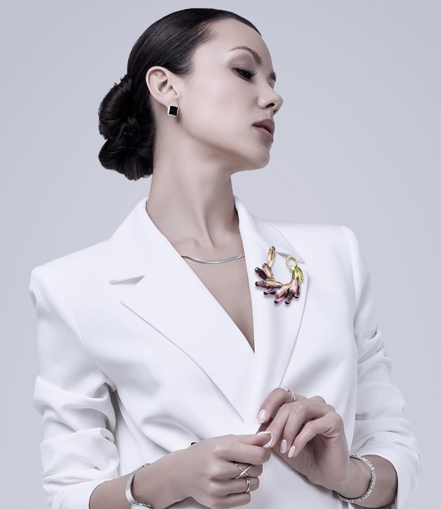 SinglinArt Brooches for Women Girls Purple Flower Rhinestone Crystal Jewelry