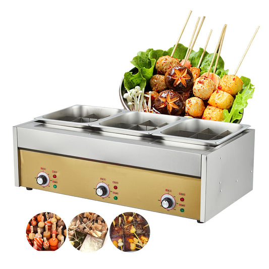 HARMONY PALACE Stainless Steel 27-Compartment Oden Cooker, Triple Cylinder, 110V 3.6KW, 16A Plug, 32.67x16.93x10.24inch, Commercial & Home Use, Japanese Fish Cake Soup Warmer, Food Warmer