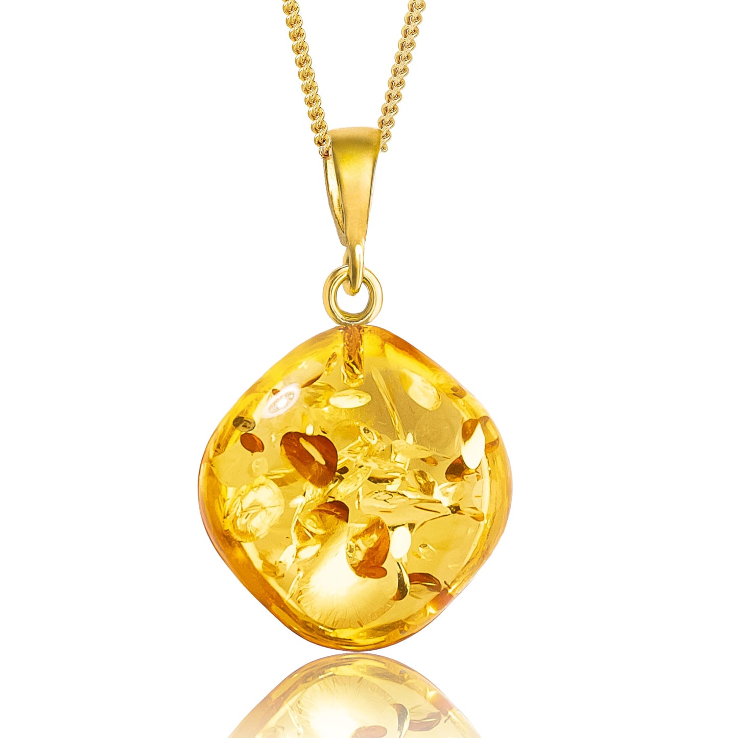 Amber by Mazukna Natural Baltic Amber Pendant for Women, Cognac Drop Necklace with Gold-Plated Sterling Silver Chain, Lightweight 18-inch Jewelry Gift for Everyday Elegance (Amber Cushion)