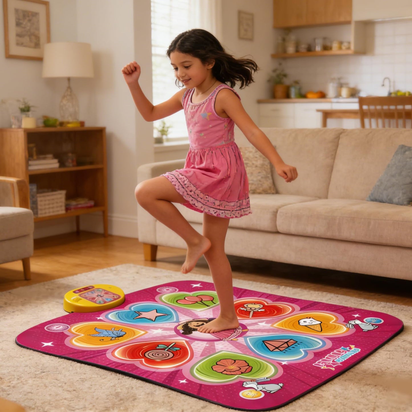 PLAMILOY Dance Mat for Kids, Light-up Rhythm Step Game Mat, Electronic Music Game Pad with LED Lights, Built-in Music, 5 Challenge Levels, Adjustable Volume, Ideal Gift for Girls Boys Ages 3-12