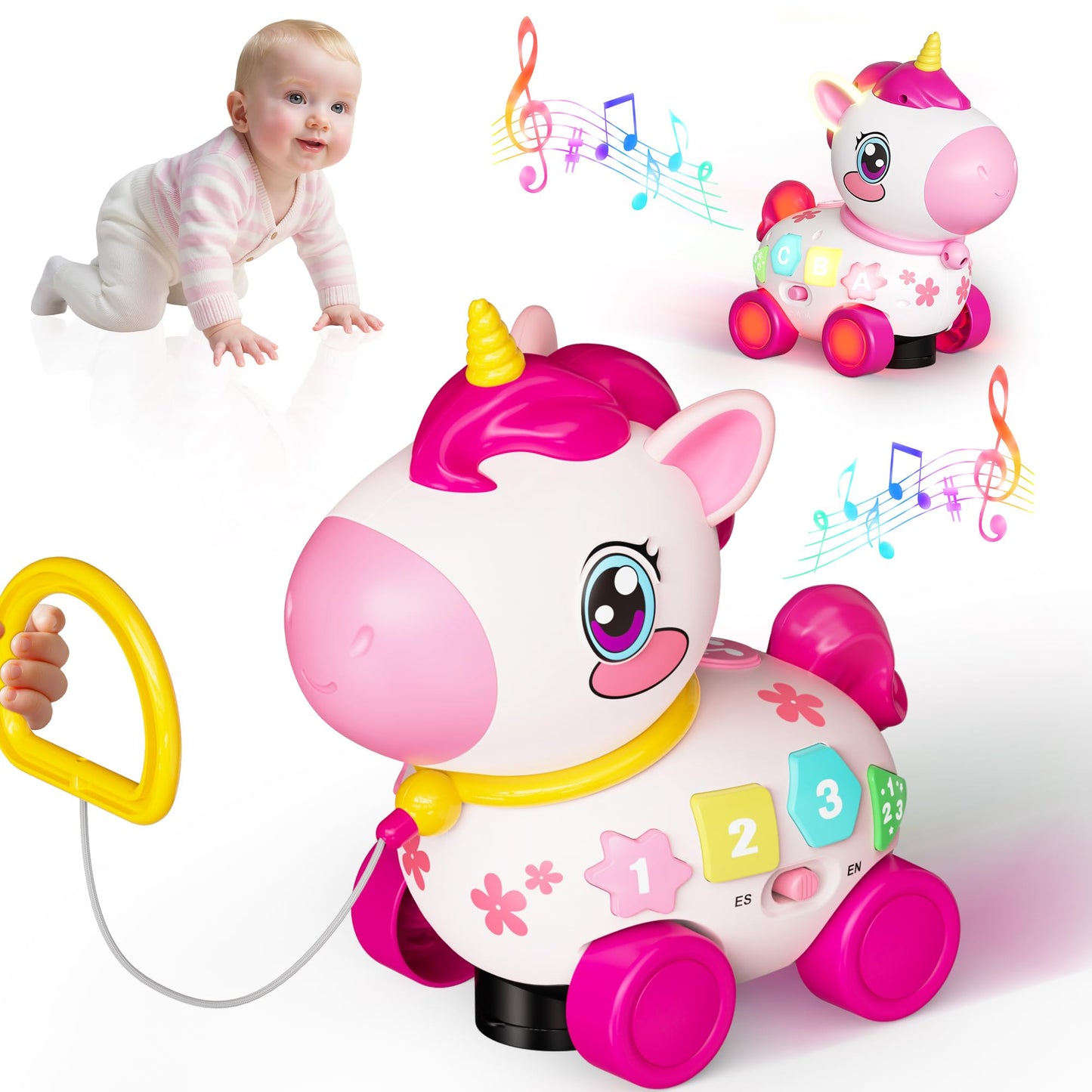Ingbear Unicorn Toys for 1 Year Old Girl Gifts, Baby Musical Learning Toys 6-9-12-18 Months, Bilingual Educational Toys with Light, Christmas Birthday Gifts for Girl & Boys ﻿