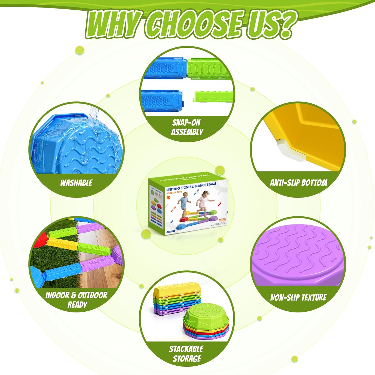 HYES Balance Beams Stepping Stones for Kids, Obstacle Courses Sensory Toys for Toddlers, Non-slip Jumping Step Stones Balance Beam Indoor & Outdoor Play Games Birthday Gifts for Boys Girls 3-5