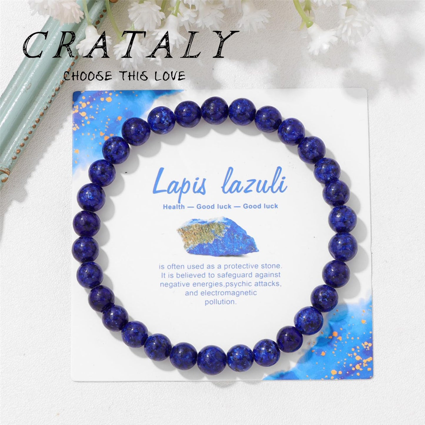 Lapis Lazuli Beaded Bracelet for Women Men-6MM Blue Natural Crystal Healing Jewelry Handmade Birthday Gifts Bracelet