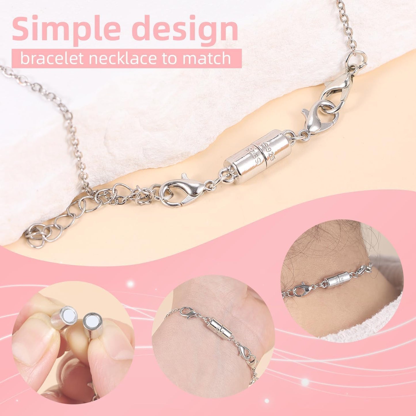 Magnetic Jewelry Clasps, 925 Sterling Silver, Strong Magnetic Closures for Necklaces and Bracelets (4pcs Golden)