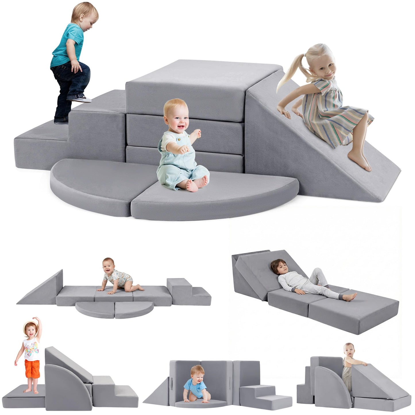 Tykacna Foam Climbing Blocks for Toddlers 1-3, Safety First Baby Climbing Blocks Indoor,Soft Play Set for Infant, Ideal Climbing Toys for 1 Year Old for Baby Gym/Toddler Playground（Grey