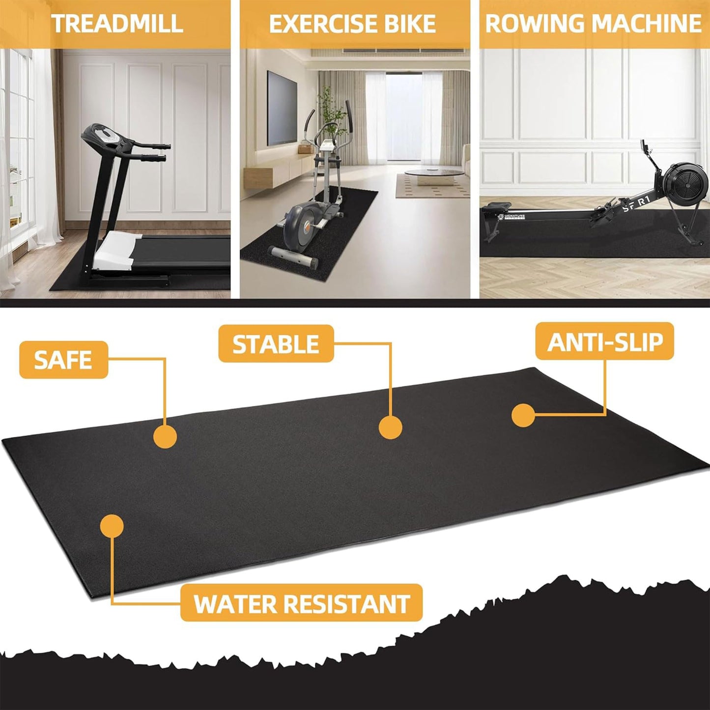 BalanceFrom High-Density Gym Equipment Floor Mat, 1/4-Inch Thick PVC – Non-Slip Flooring for Treadmill, Stationary Bike, Elliptical Trainer, Weight Bench, and Heavy Exercise Machines