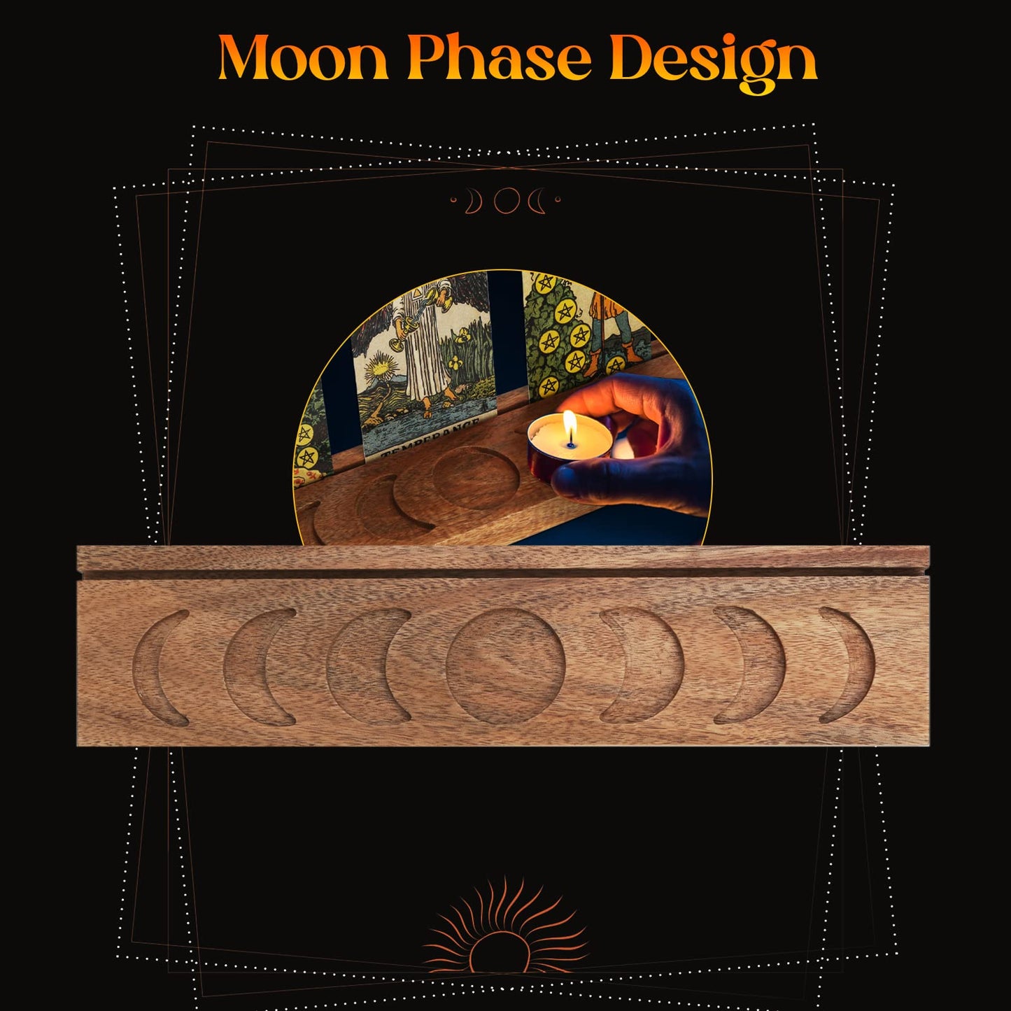 Ceiner Wooden Tarot Card Holder with Moon Phase, Witchy Stand for Oracle Lenormand Meditation, Display Daily Affirmation Cards Tarot Reading Accessories Pagan Altar Wiccan Decoration Gift Supplies