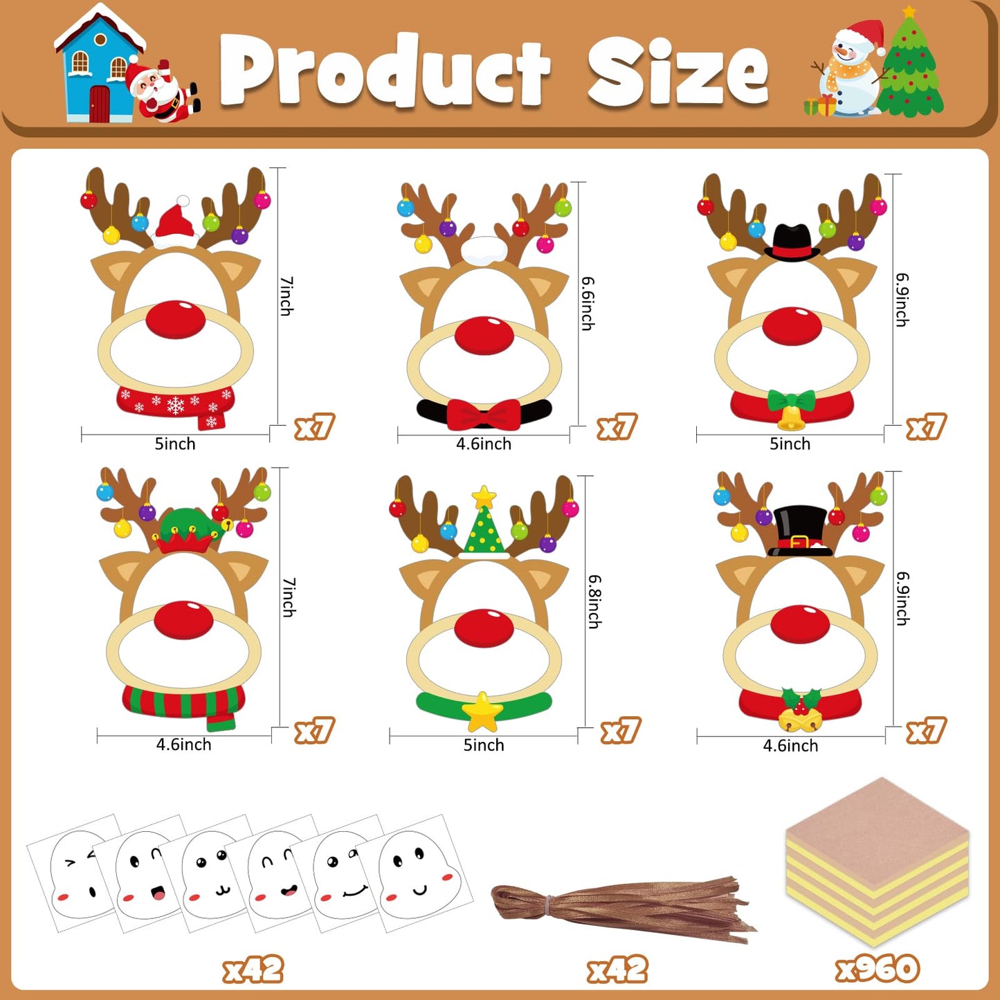 42 Packs Christmas Reindeer Suncatchers Crafts for Kids, Winter DIY Reindeer Tissue Paper Sign Art Crafts Kit Gift for Winter Xmas Holiday Fun Home Classroom Game Activities Party Decor Favors