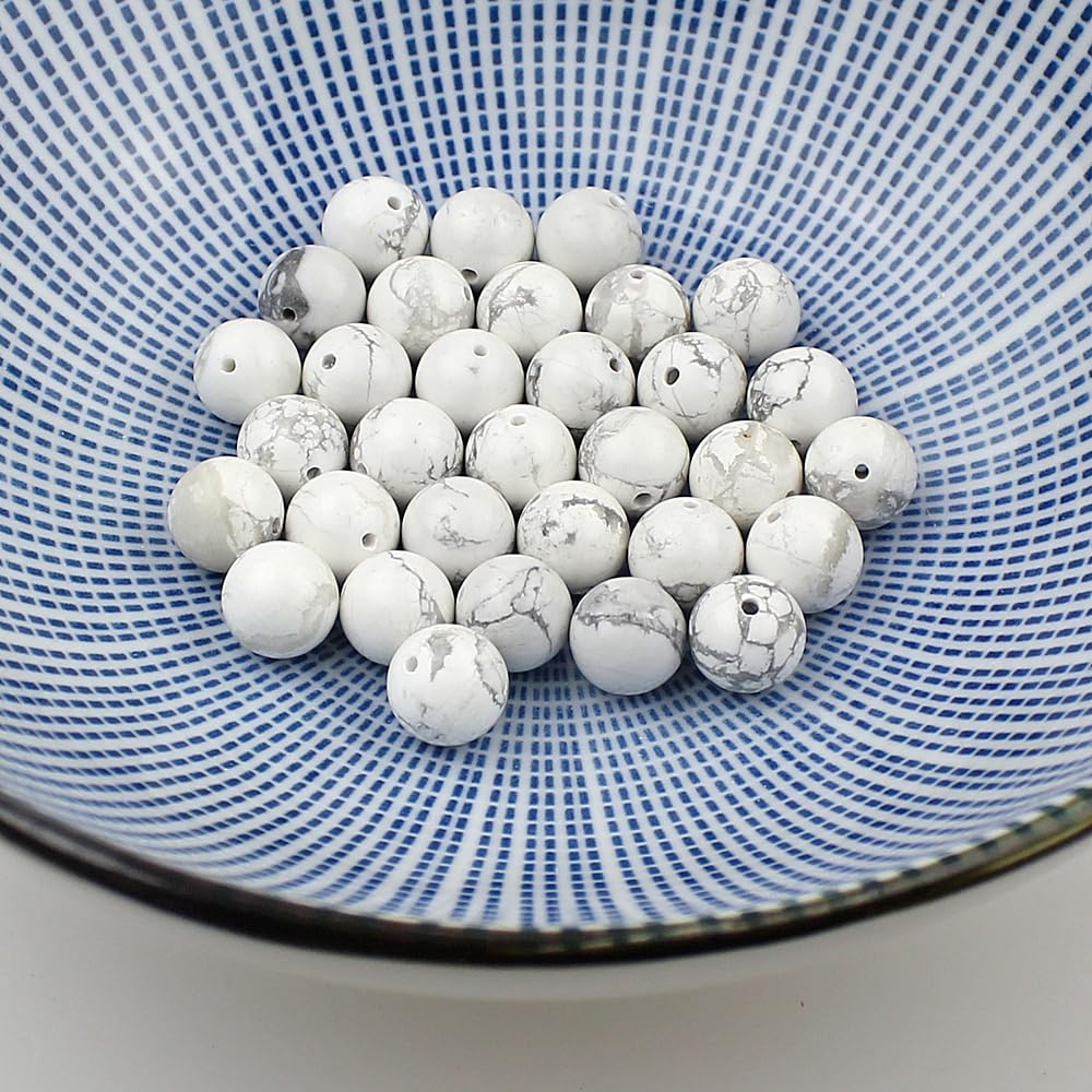 MJDCB AAAA Natural Stone Beads White Howlite Turquoise Round Loose Beads for Jewelry Making 15" (6mm)
