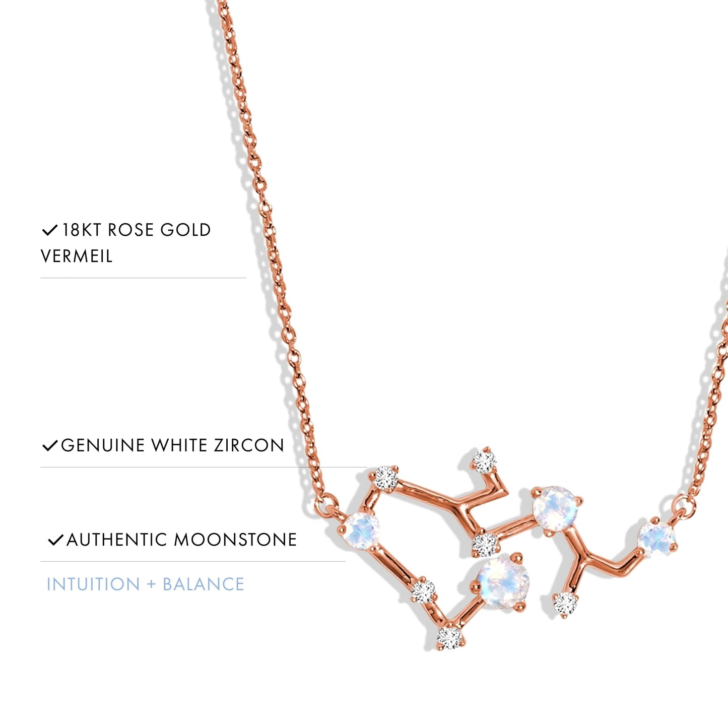 Moon Magic Moonstone Necklace - Sagittarius Zodiac Constellation / 925 Sterling Silver - 18k Rose Gold - Yellow Gold Rainbow Moonstone Necklaces for Women/Authentic Rainbow Crystal Jewelry