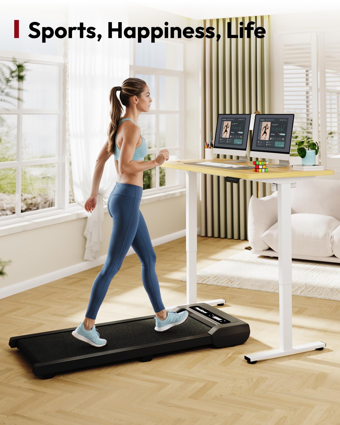 SANODESK Electric Standing Desk 48 x 24 Inches Whole-Piece Desktop Height Adjustable Stand Up Desk w/6-Button Controller Ergonomic Computer Desk for Home Office, White Frame + Natural Tabletop