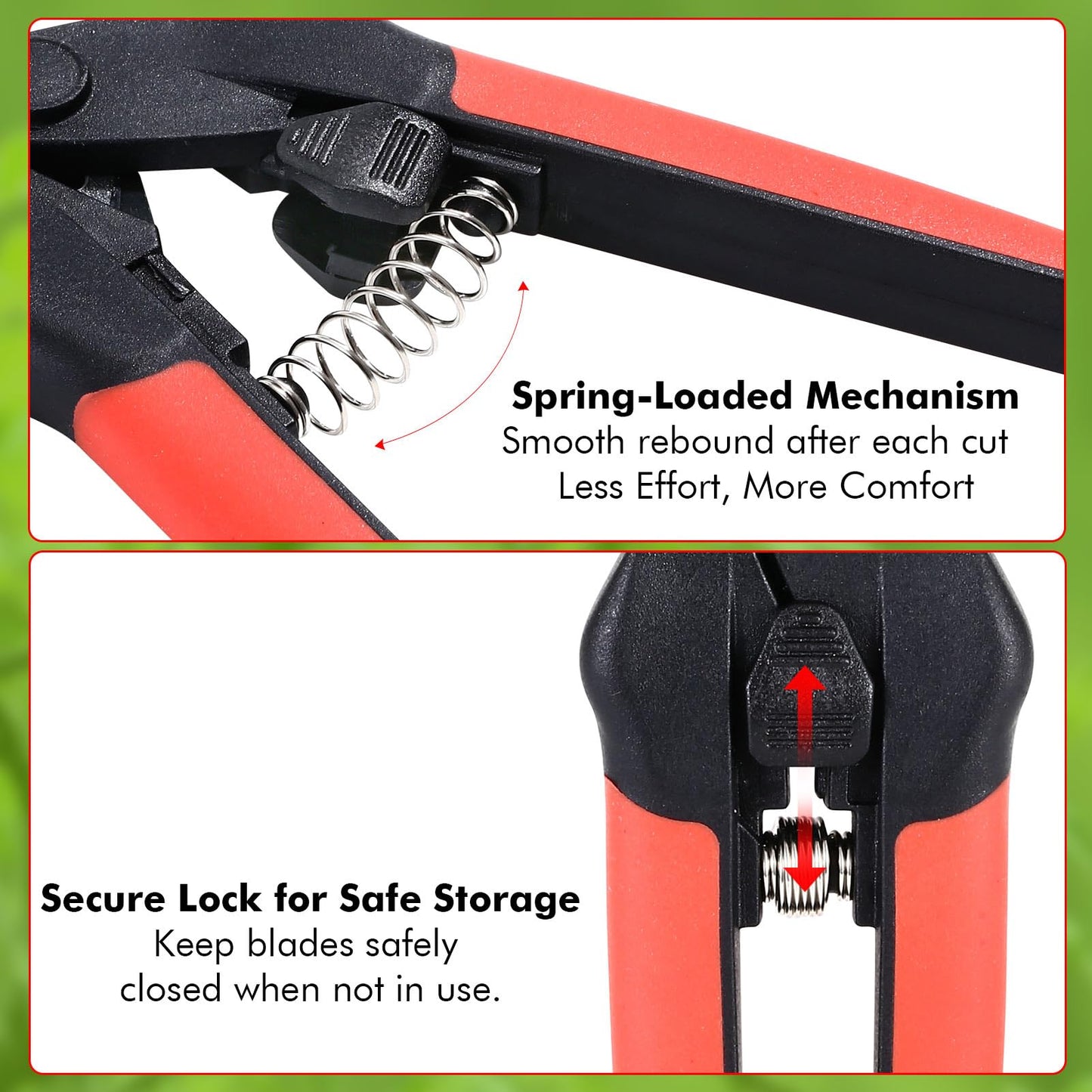 LIVINGO Sharp Garden Pruning Shears - 2 Pack 6.5” Spring Loaded Handles, Non-Stick Teflon Coated Stainless Steel Blades Scissors for Trimming Plant, Flower