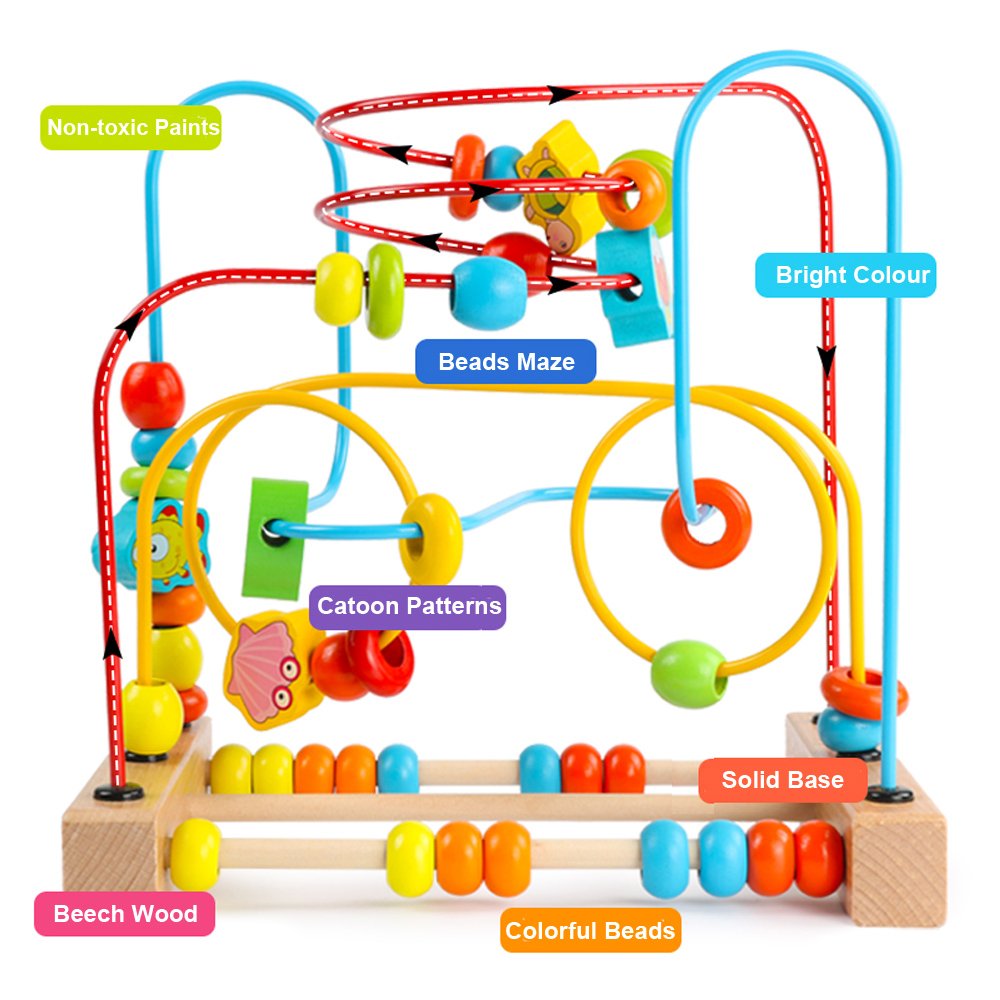 Timy First Bead Maze Roller Coaster Wooden Educational Circle Toy for Toddlers