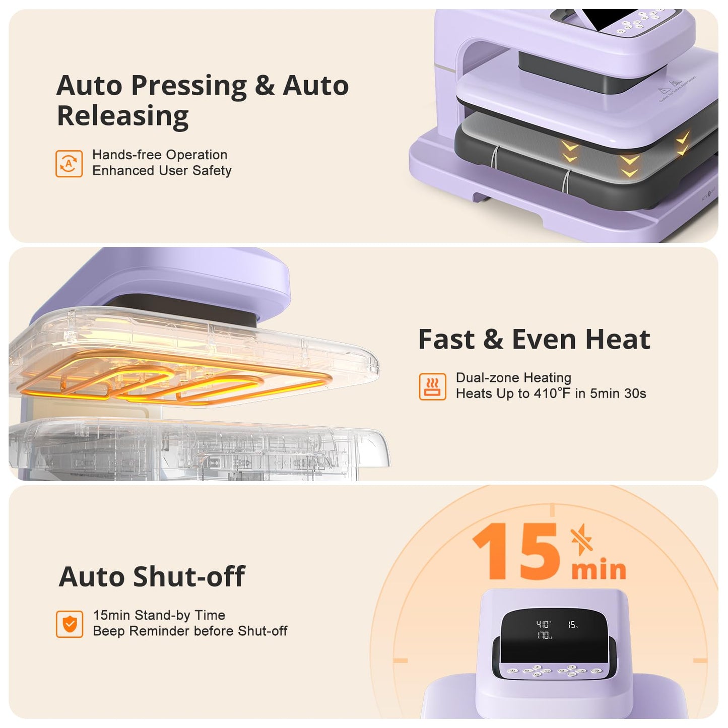 【Premium Bundle】 HTVRONT Automatic Heat Press 2 + HTVRONT Heat Press Accessories Kit + 2 Pack Cutting Mats 12x12 + 8 Pcs 3D Puff Vinyl + 10" x 8ft Gold Glitter HTV Heat Transfer Vinyl