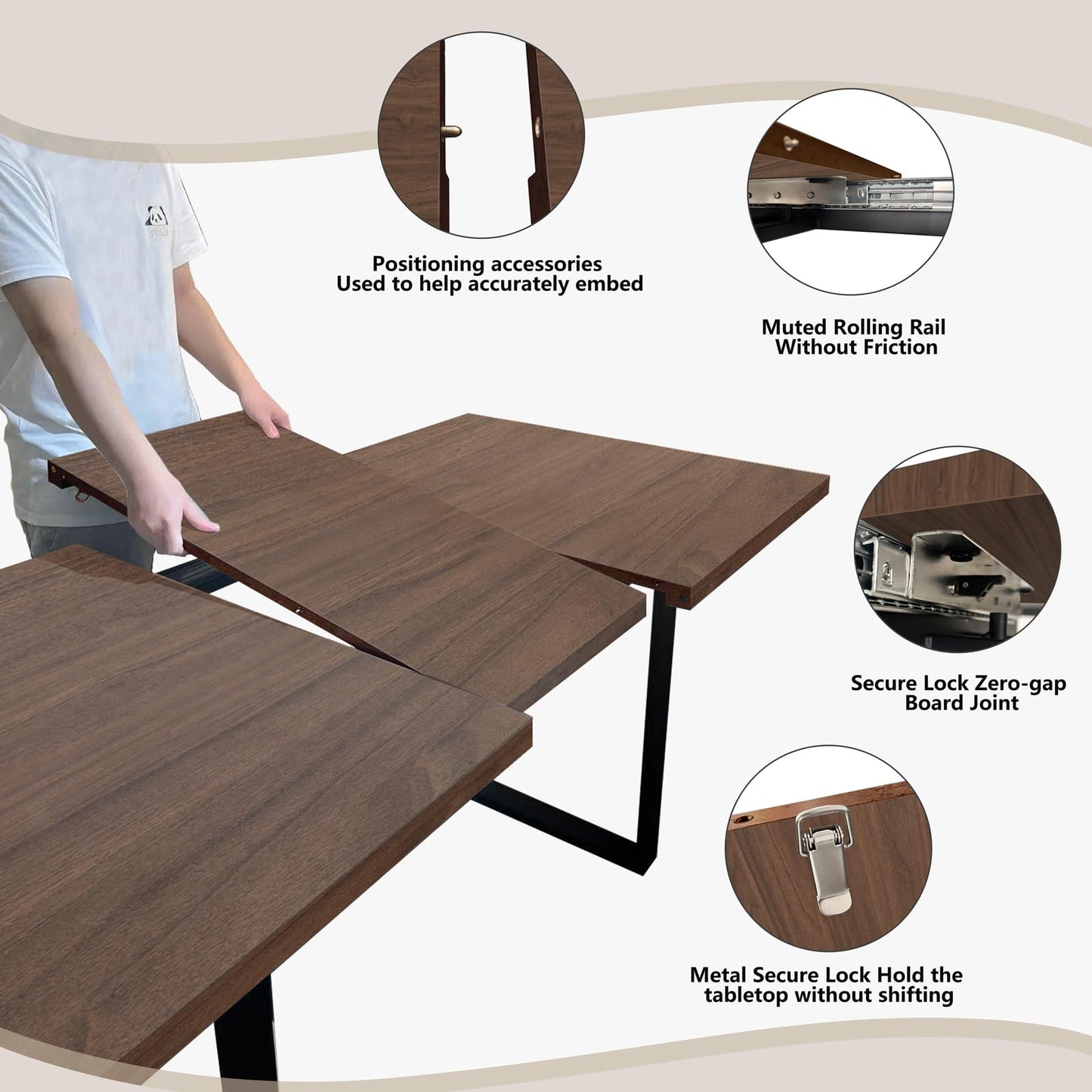 ZckyCine 79" Expandable Walnut Dining Table with 6 PU Leather Chairs, 7-Piece Modern Dining Set, Sturdy Metal Legs, Adjustable 63"-79" Rectangle Table for Kitchen & Dining Room