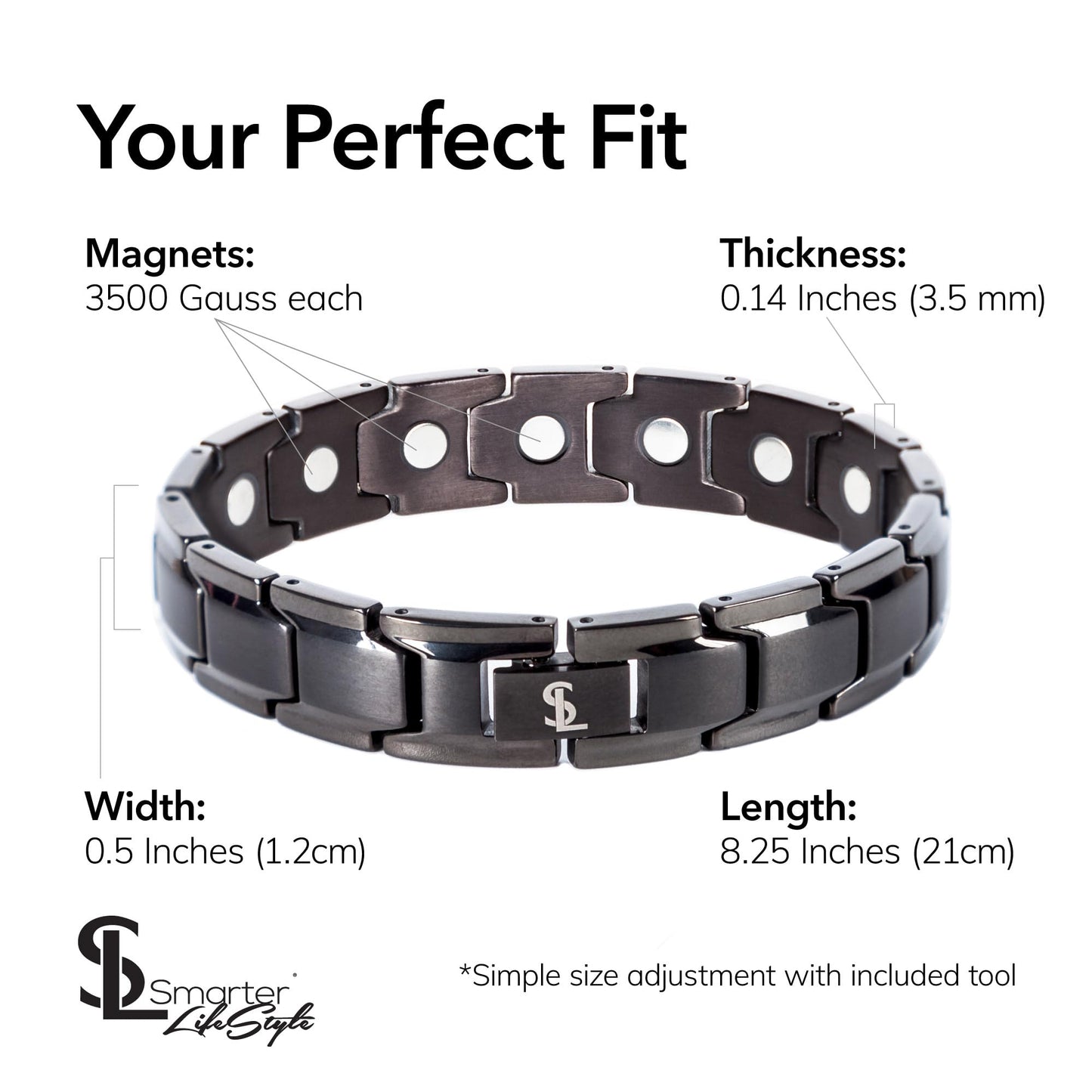 Smarter LifeStyle Elegant Titanium Magnetic Bracelet for Men And Women- Adjustable Bracelet Length with Sizing Tool for Perfect Fit, Women Mens Bracelet (Gunmetal Gray)