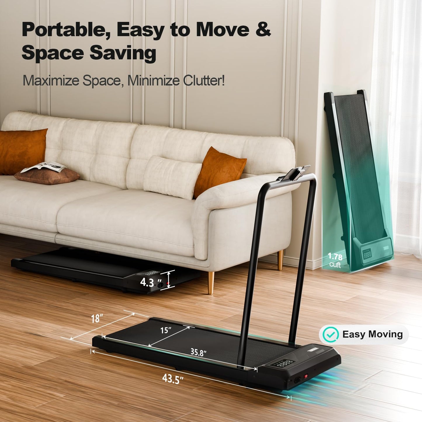 MoonFox Walking Pad Treadmill, 3 in 1 Under Desk Treadmill for Home Office w/2.5HP Motor/4.0MPH/45dB, Walking Pad w/Safety Handle/Remote/LED Display, Portable Treadmills Supports Up to 300lbs, Black