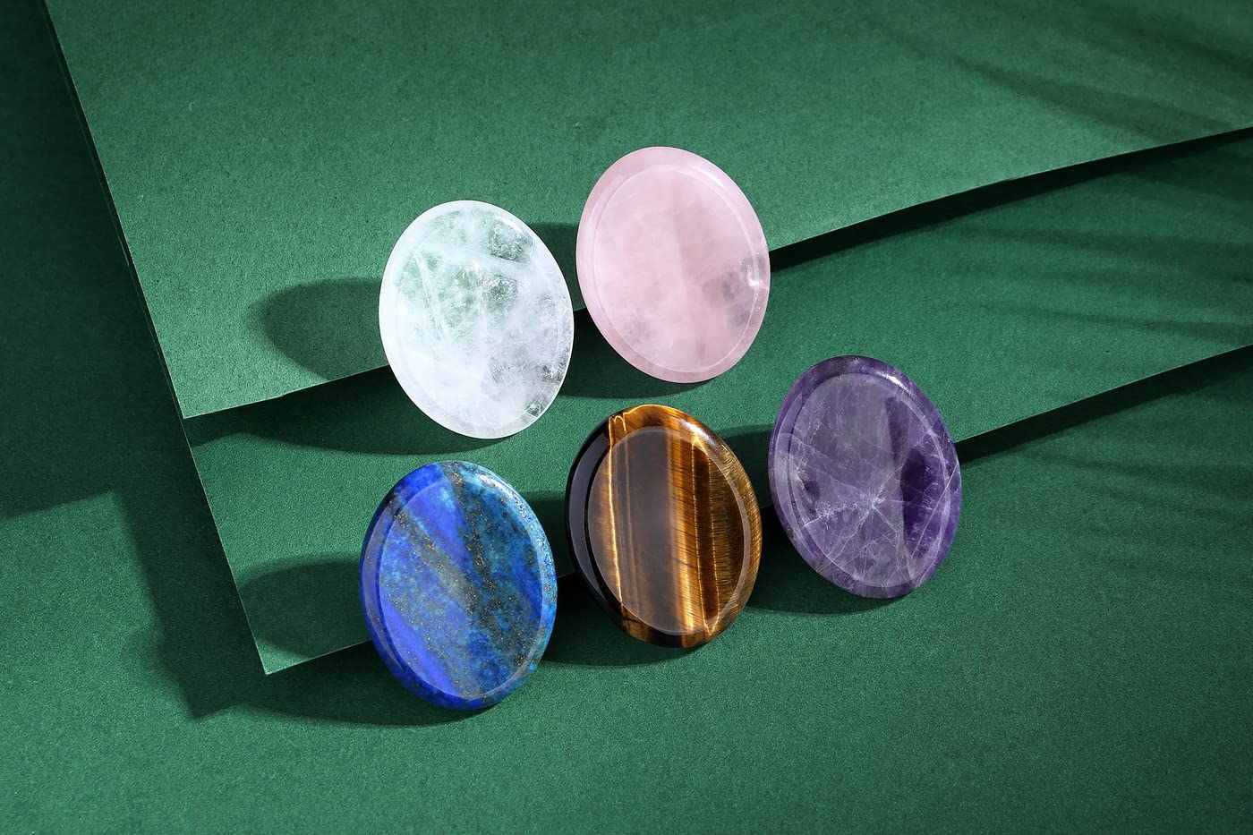 YATOJUZI Thumb Worry Stones for Anxiety Stress Relief Items Healing Crystals Natural Amethyst Rose Quartz Crystal Palm Pocket Stone Gemstones Meditation Reiki Spiritual Gifts for Women Men 2PCS