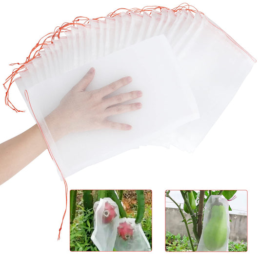 Kikhope 50 Pcs Fruit Protection Bags, 12"x8" Mesh Netting Barrier Bags, Garden Plant Fruits Flower Protect Bag, Garden Netting Bag for Protecting Your Plant Fruits Flower Vegetable