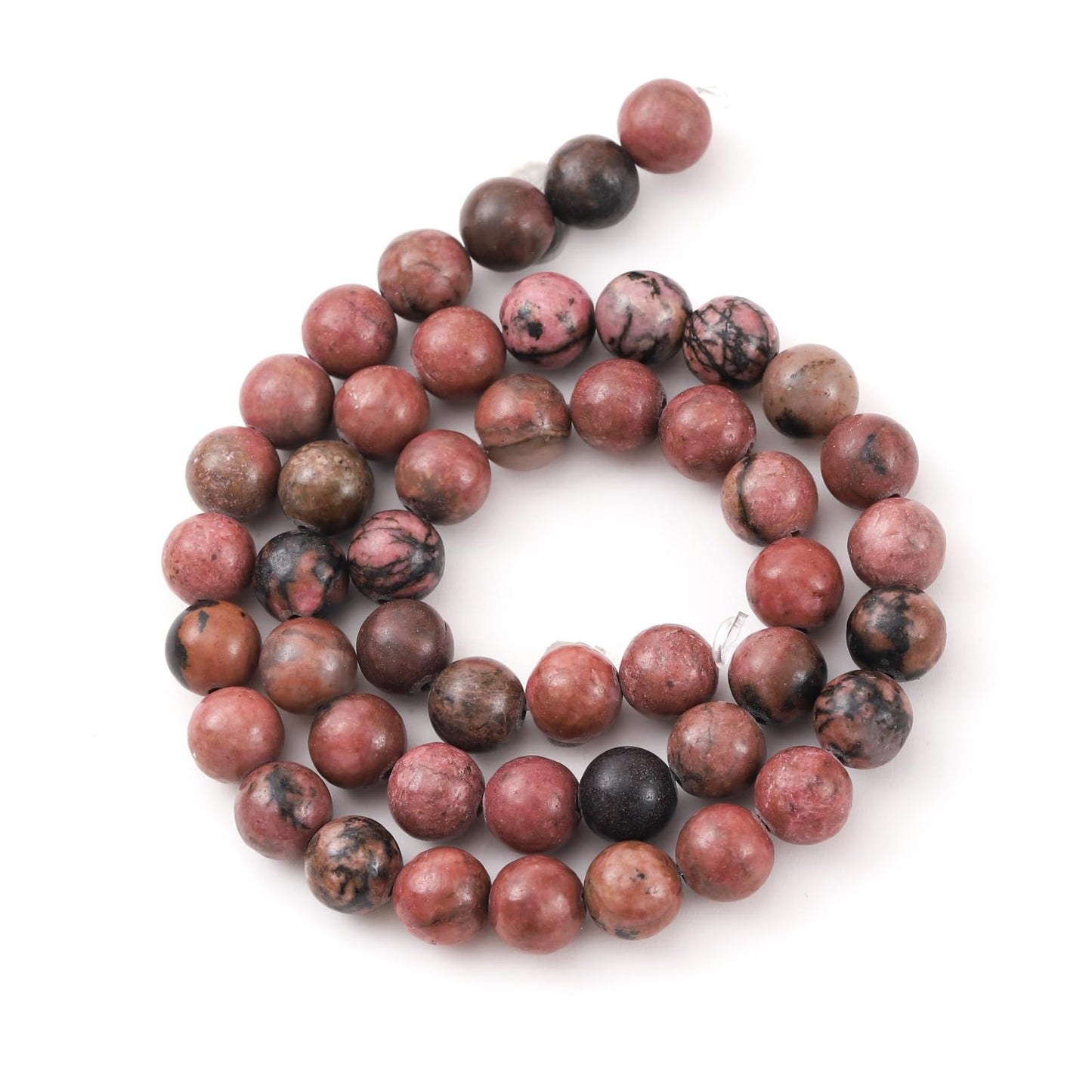 10mm 38pcs DIY Natural Black Line Rhodonite Stone Beads Round Healing Crystal Gemstone Loose Beads for Jewelry Making Handmade Bracelet Necklace