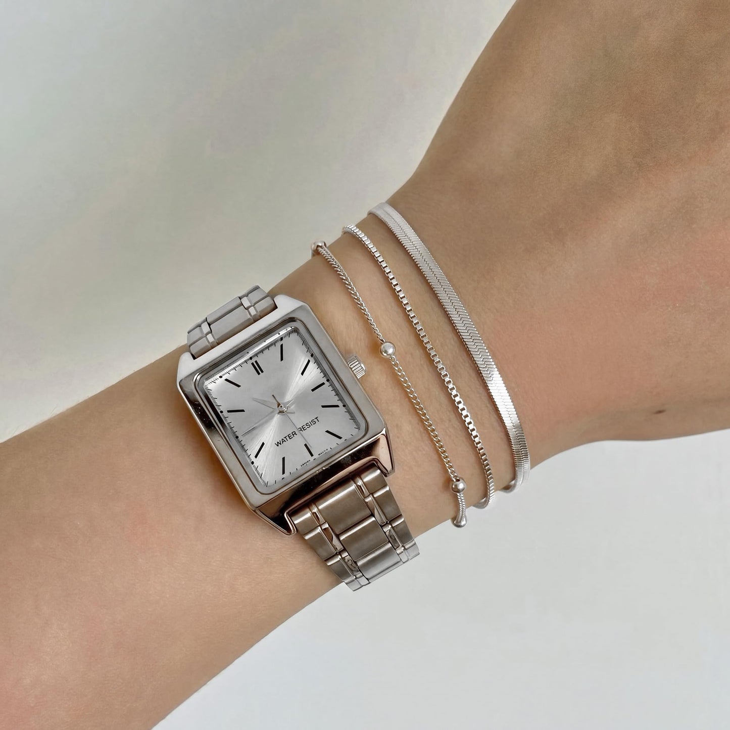 DEARMAY Dainty Silver Plated Bracelets for Women Trendy, Silver Jewelry Set Paperclip Box Herringbone Figaro Rope Chain Bracelet for Women Fashion Pack Gifts