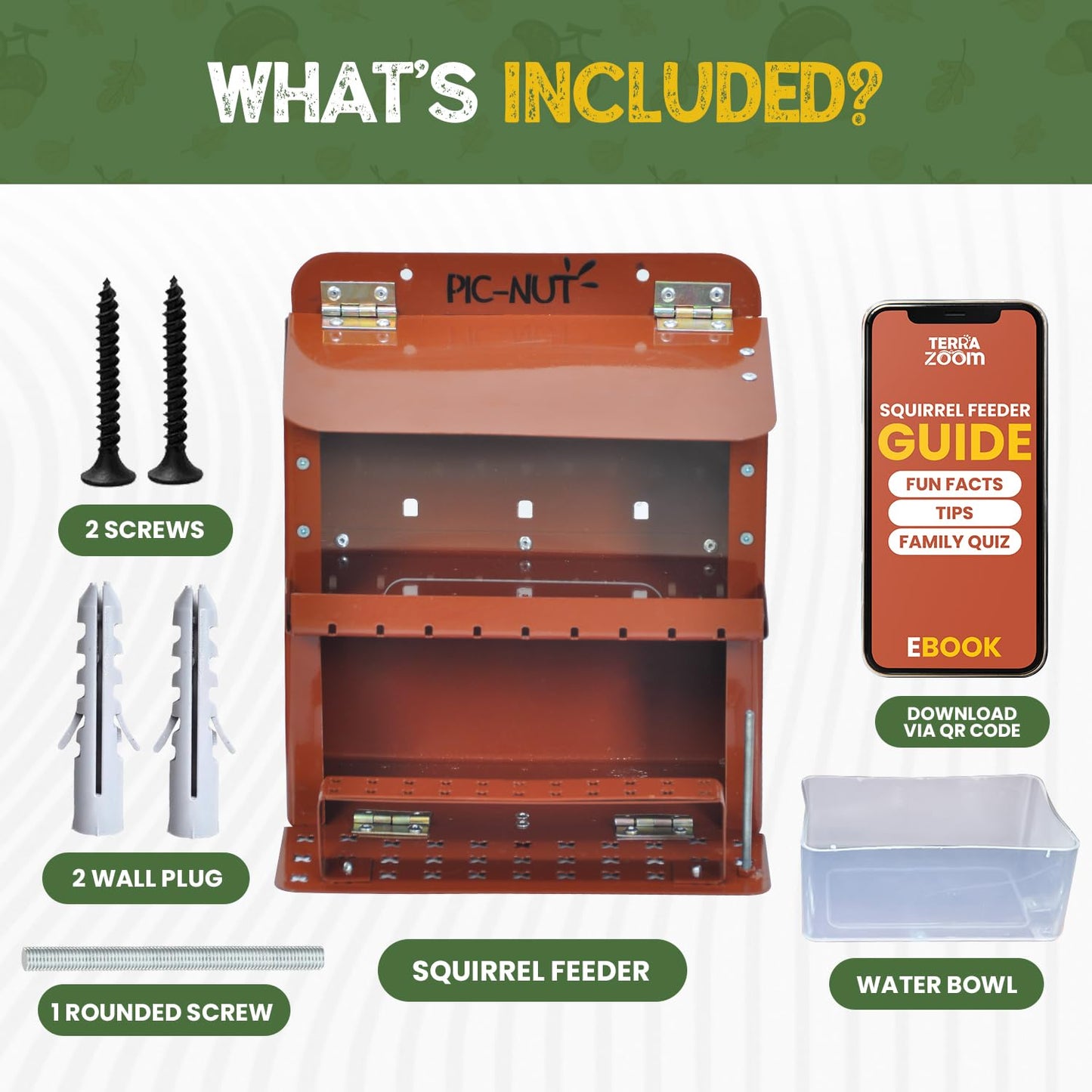 Metal Squirrel Feeder - Avoid Food Moisture and Spilling - Safe, No Assembly Needed - Chew & Weather Resistant - Squirrel Feeders for Outside - Terra Zoom Squirrel Bar - Pic-Nut