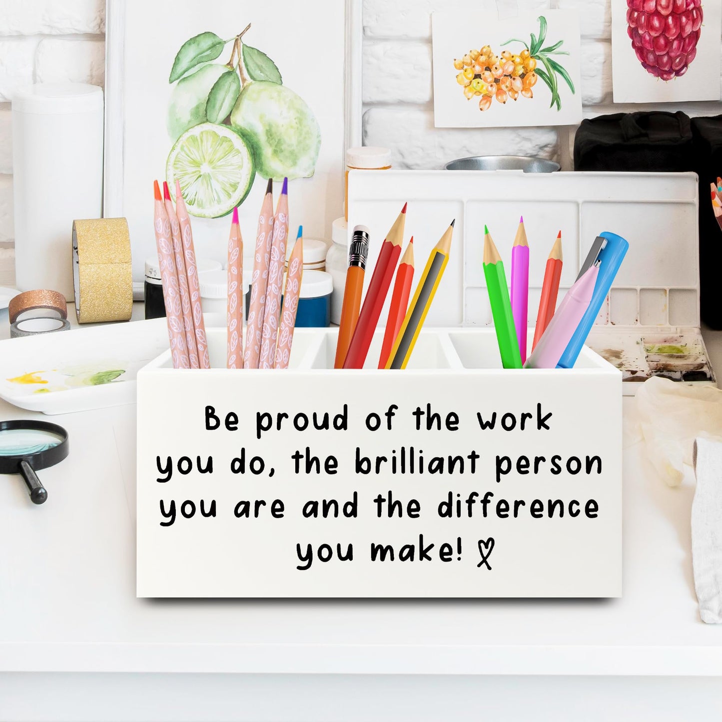 XPH Inspirational Office Pen Pencil Holder Organizer for Desk, Thank You Appreciation Gifts for Women Men, Inspirational Gifts Wooden Box Sign for Home Office Desk Tabletop Decorations