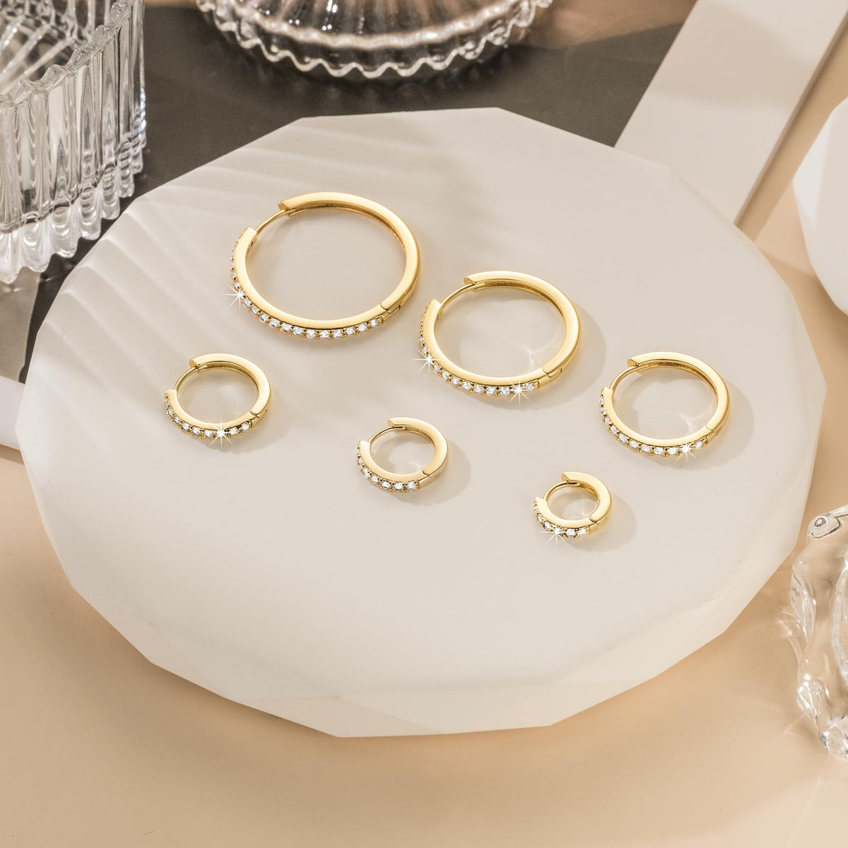 NEARLAND 14K Gold Hoop Earrings for Women 14K Gold Earrings for Women Small Gold Hoop Earring for Womens with Round Cubic Zirconia Lightweight Huggie Hoops Earring for Womens 12/14/16/20/25/30mm