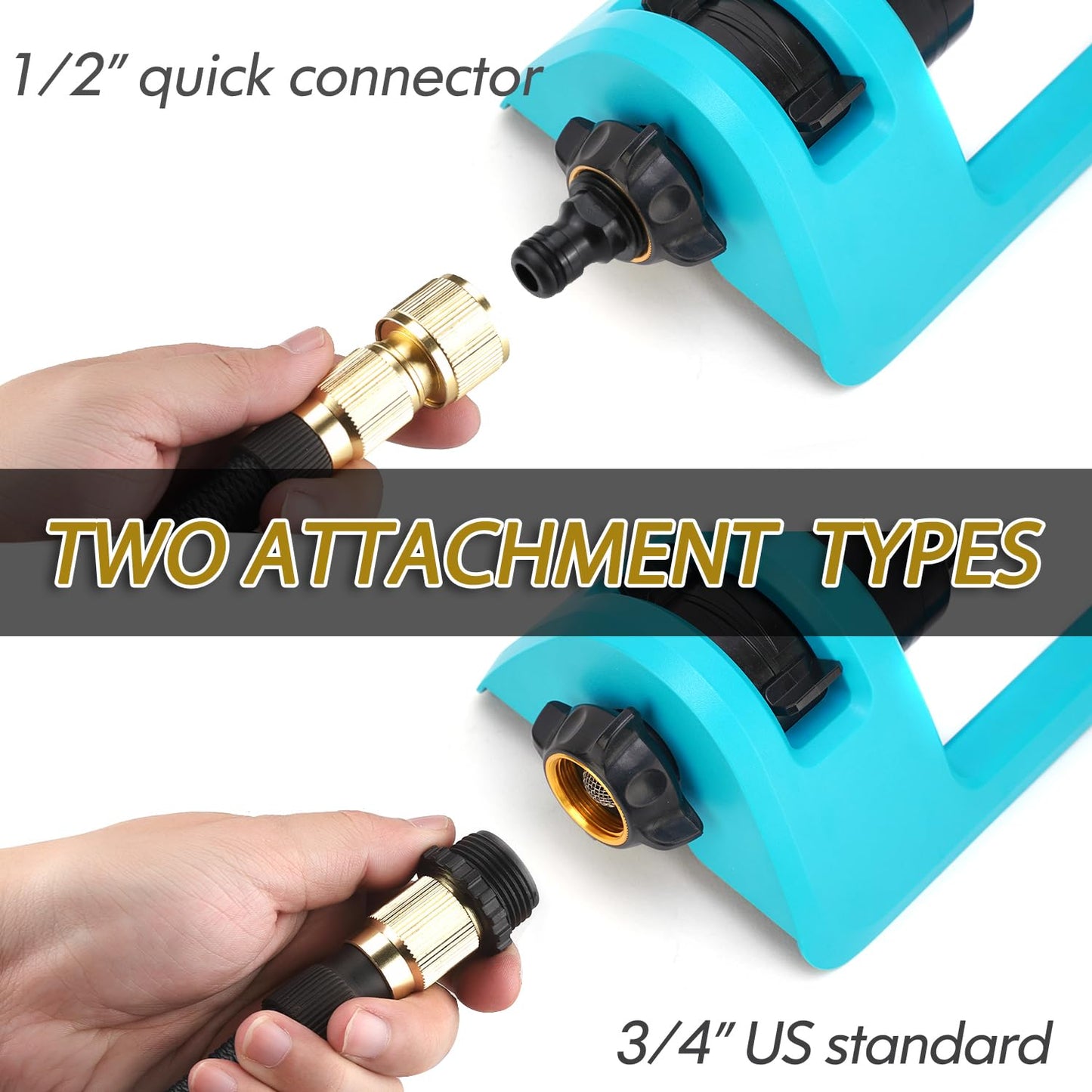 Lawn Sprinkler, Oscillating Sprinkler with 18 Hole Brass Nozzles, Gardening Tool Watering for Lawn & Garden Covers up to 3,600 sq.ft, Nozzle Cleaning Tool Build on the End of the Product, Blue