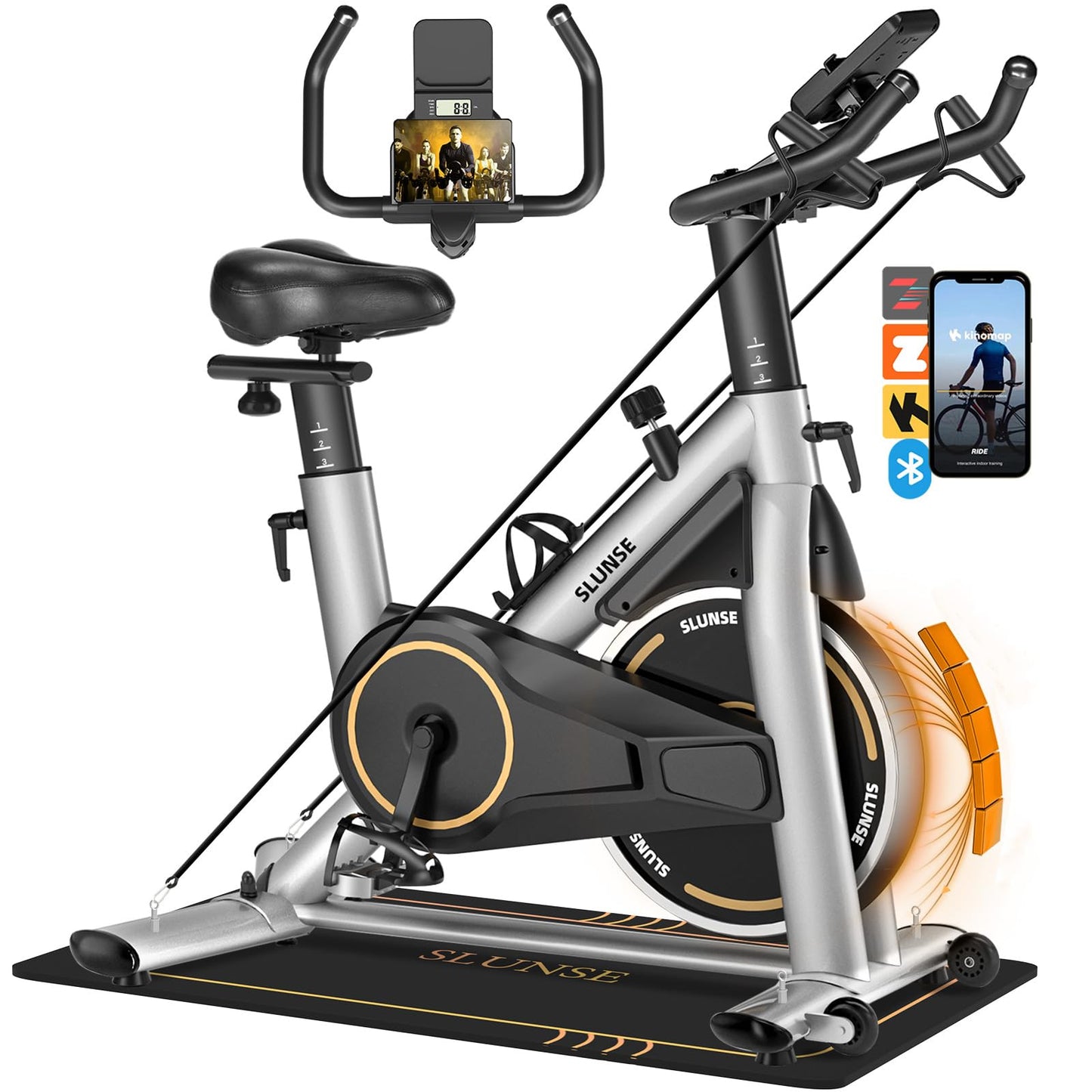 Exercise Bike, Silent Magnetic Resistance Stationary Bike for Home with App Compatible, Indoor Cycling Bike with Anti-Slip Mat, 350lbs Weight Capacity Upgraded Seat with Digital Monitor &Tablet Mount