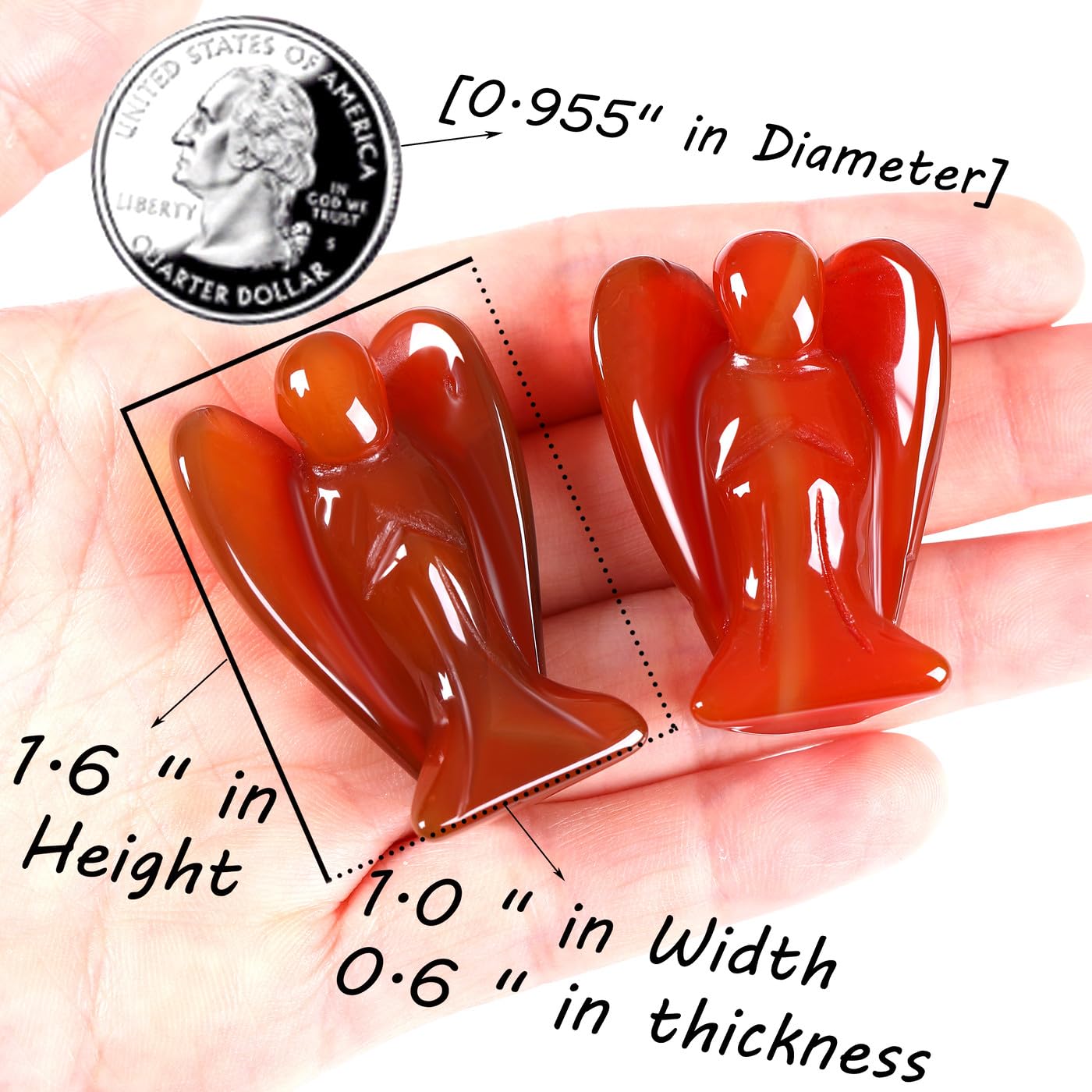 QINJIEJIE Red Carnelian Crystal Angel Decor Guardian Angel Statue Hand Carved Stone Peace Angel Figurines Reiki Gemstones Room Home Office Decorations Gifts for Women