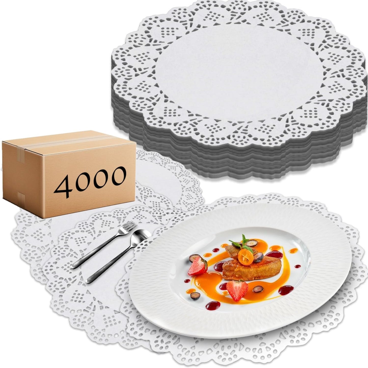 NextClimb Paper Doilies 12 Inch Round - Extra Thick Large Pure White Disposable Placemats Table Topper Cover for Wedding Decor Tea Party Decorations - Lifetime Supply of 4000 Doilies