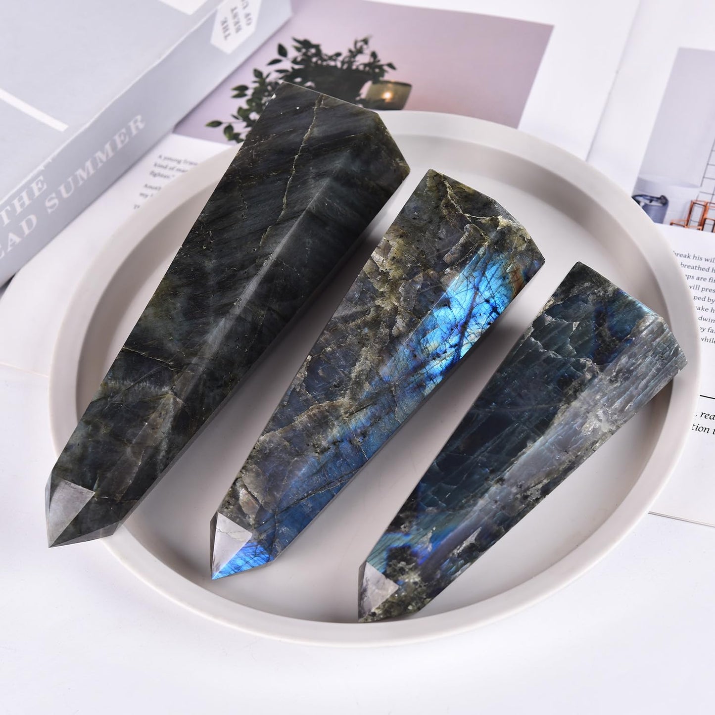 SMOHEAL Labradorite Large Crystal Tower Natural Healing Crystal Point Wand Obelisk for Reiki Meditation Crystal Grid Decoration 1-1.5 LBS