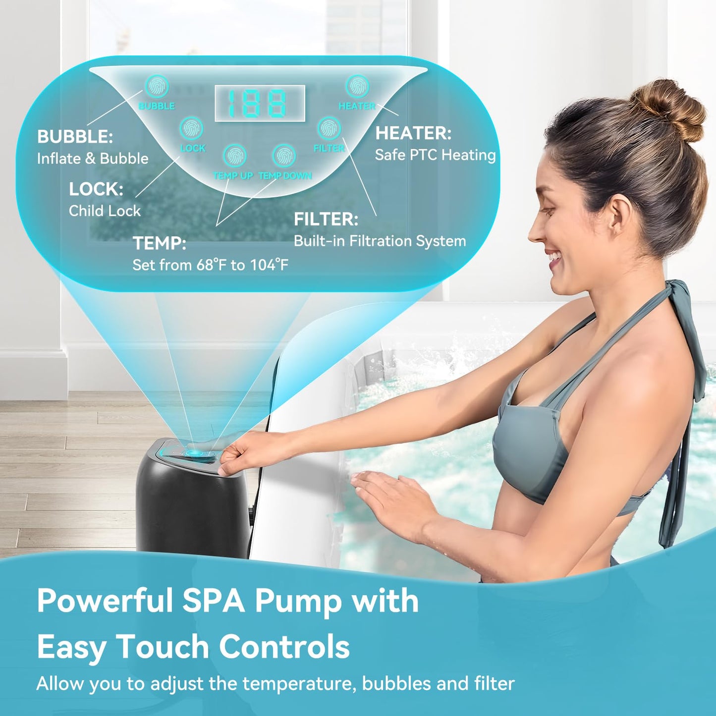 Inflatable Hot Tub, 240 Gal Large Square Portable Blow Up Hot Tub, 4-6 Person Leak-Proof PVC Outdoor Spa with 120 Air Jets, Heater Pump and Insulated Cover, 73x25 Inch