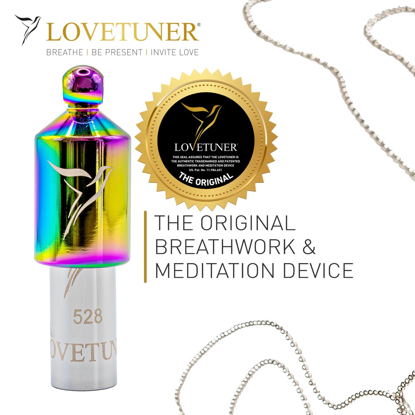Lovetuner 528Hz Breathing Necklace for Stress Relief, Mindfulness & Meditation | Sound Healing Whistle for Anxiety, Focus, Calm & Relaxation | Emotional Wellness, Inner Peace & Balance Necklace | Ball Chain, Viola