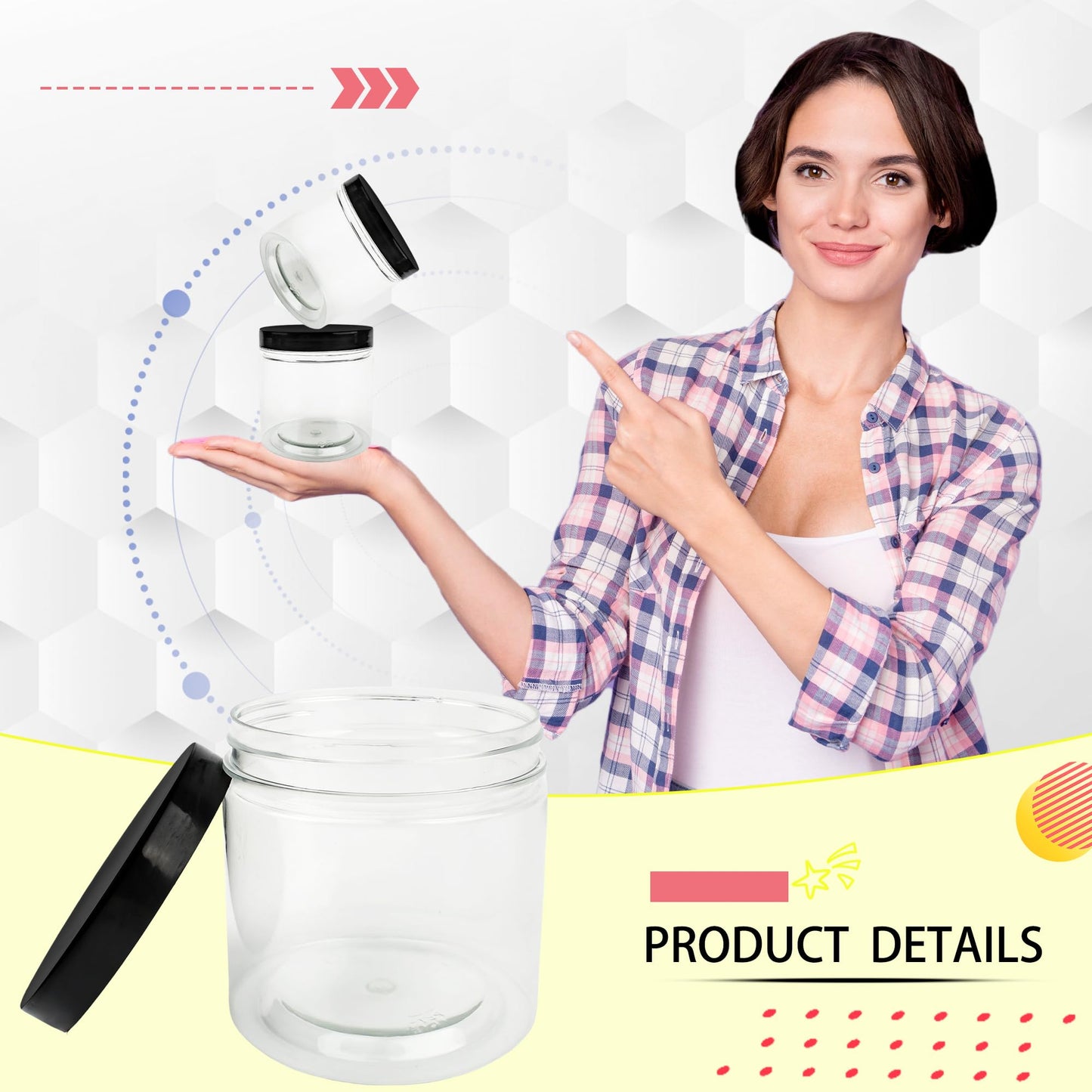20 Pack 12 oz Plastic Jars with Lids Plastic Empty Storage Containers Refillable Clear Round Cosmetics Containers for Candy Kitchen Food Storage DIY Crafts Making